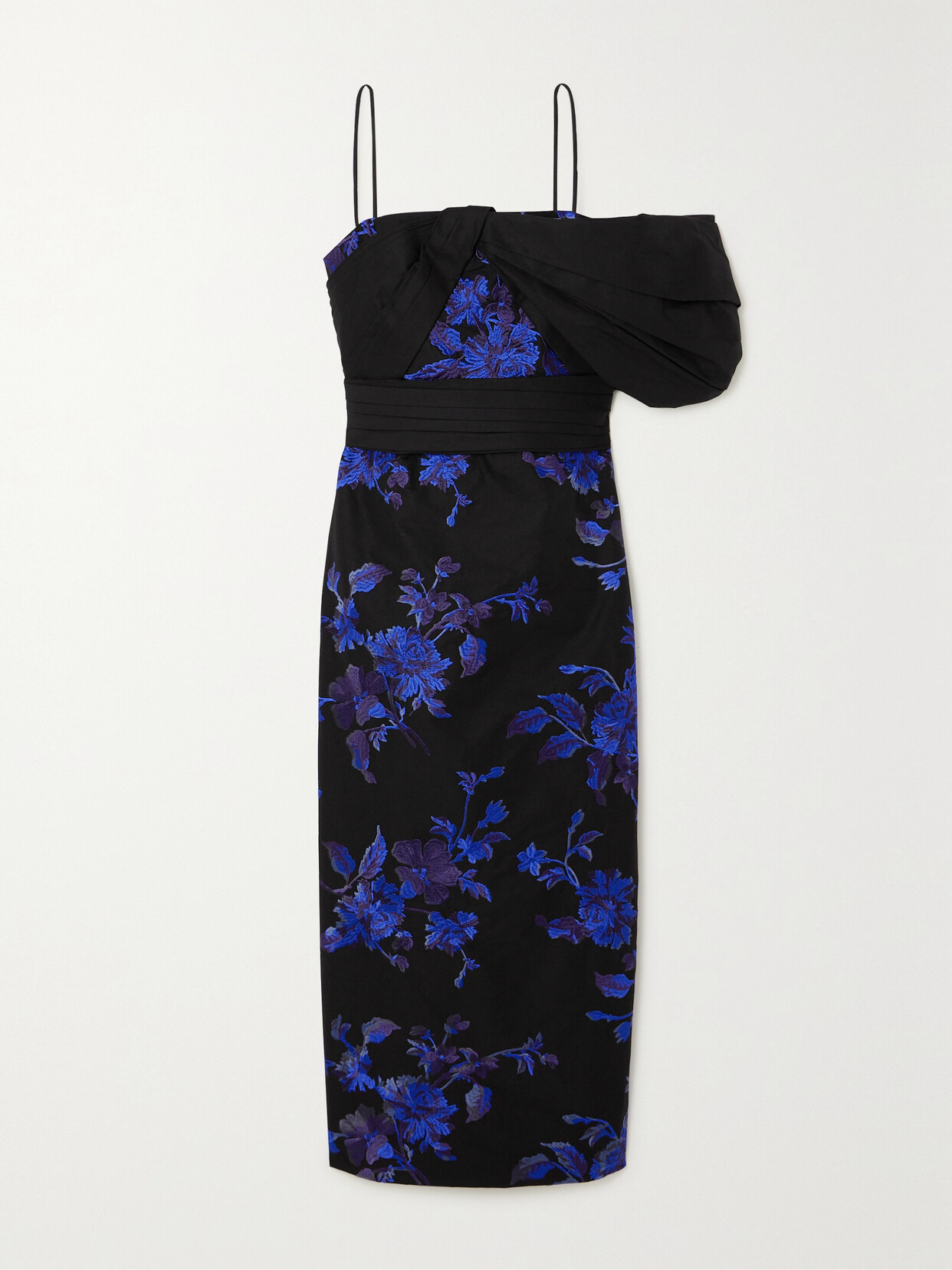 Shop Erdem One-shoulder Embroidered Cotton-faille Midi Dress In Black