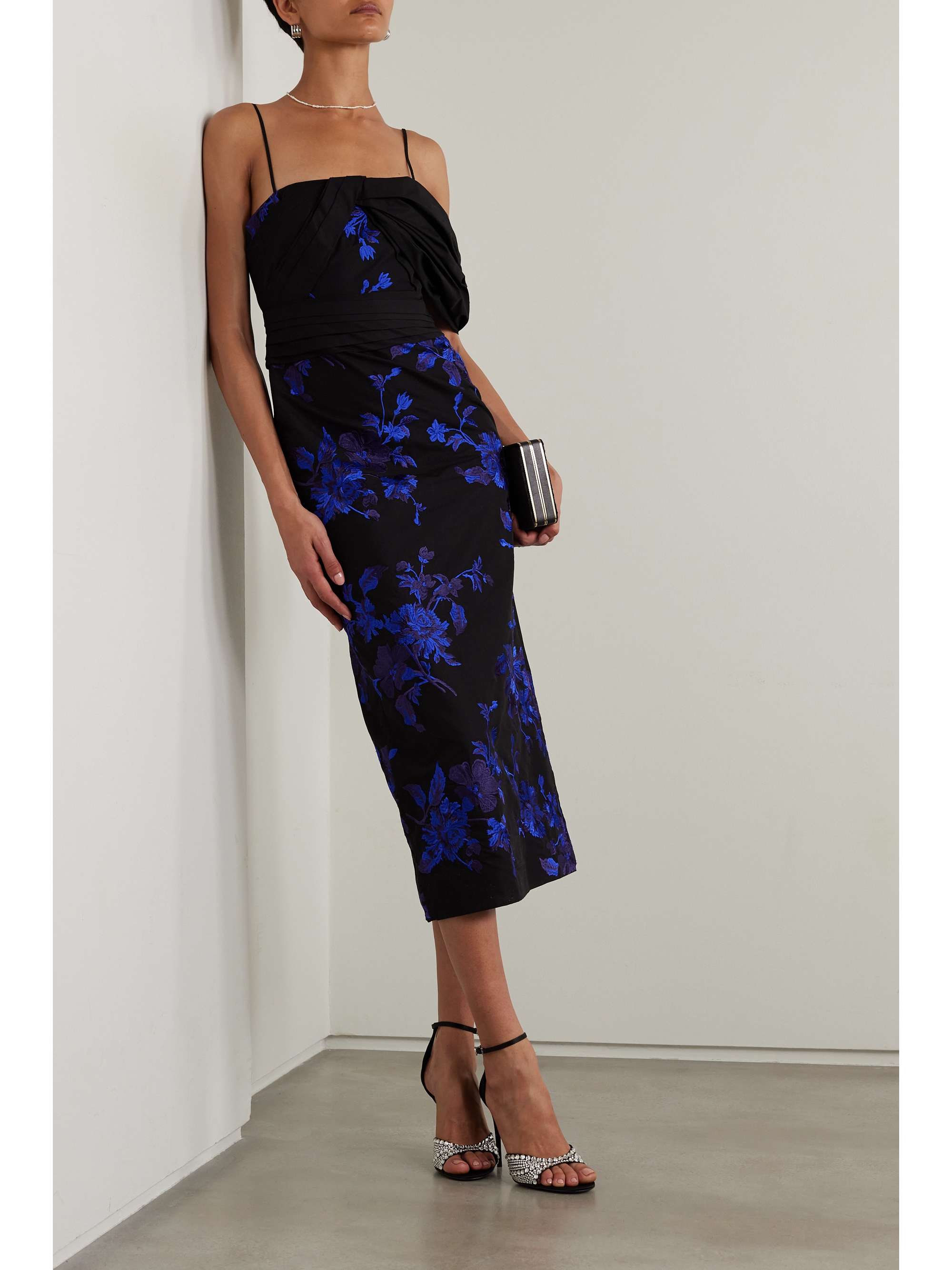 ERDEM One-shoulder embroidered cotton-faille midi dress | NET-A-PORTER