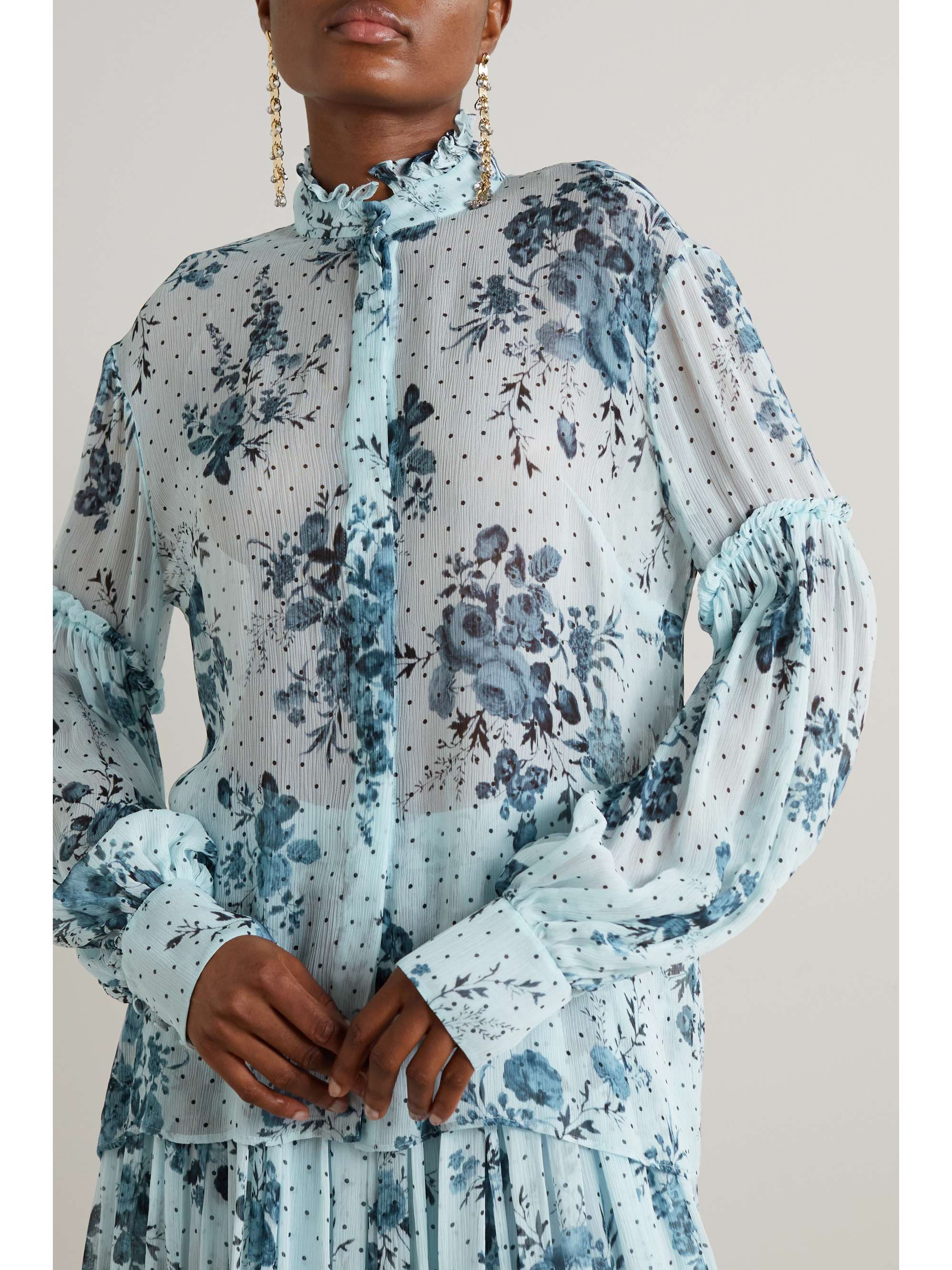 ERDEM Ruffled printed crepon blouse