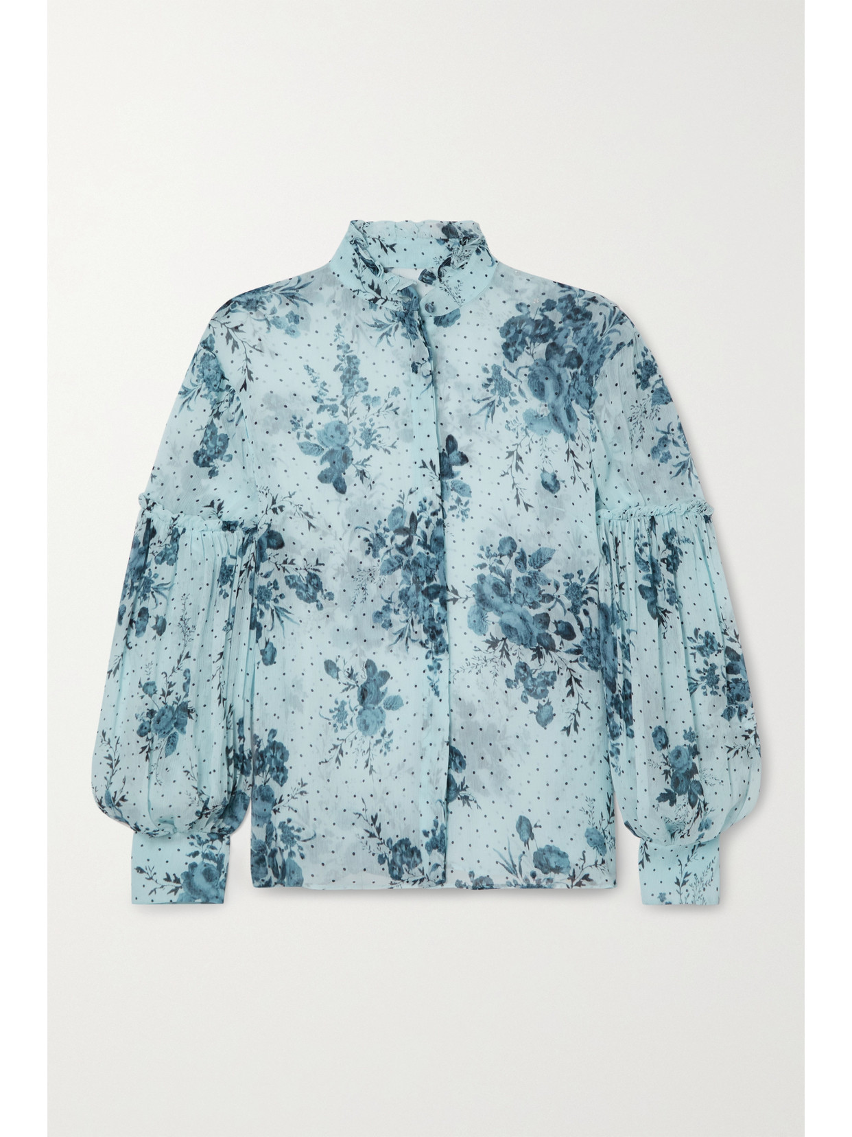 Erdem Ruffled Printed Crepon Blouse - Blue