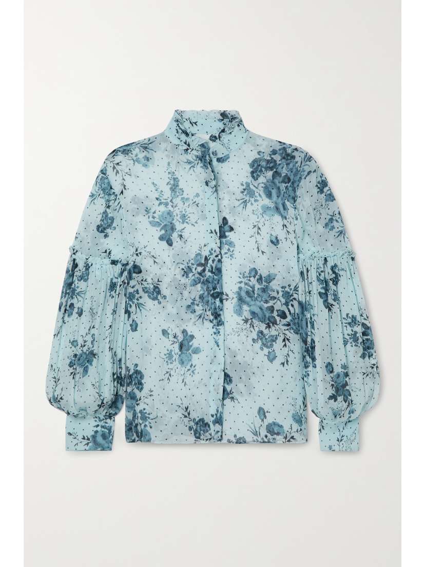 Erdem Ruffled Printed Crepon Blouse - UK 20