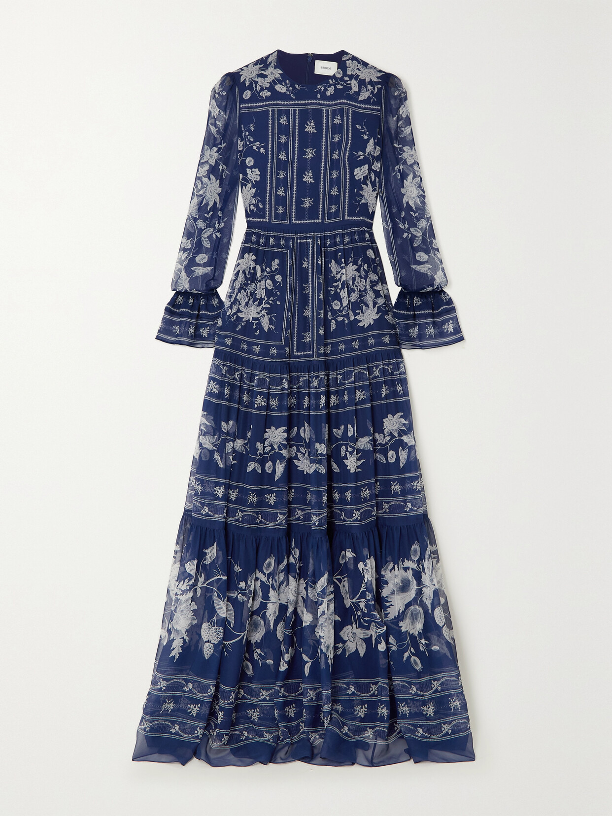 Erdem - Ruffled Tiered Printed Silk-voile Gown - Blue