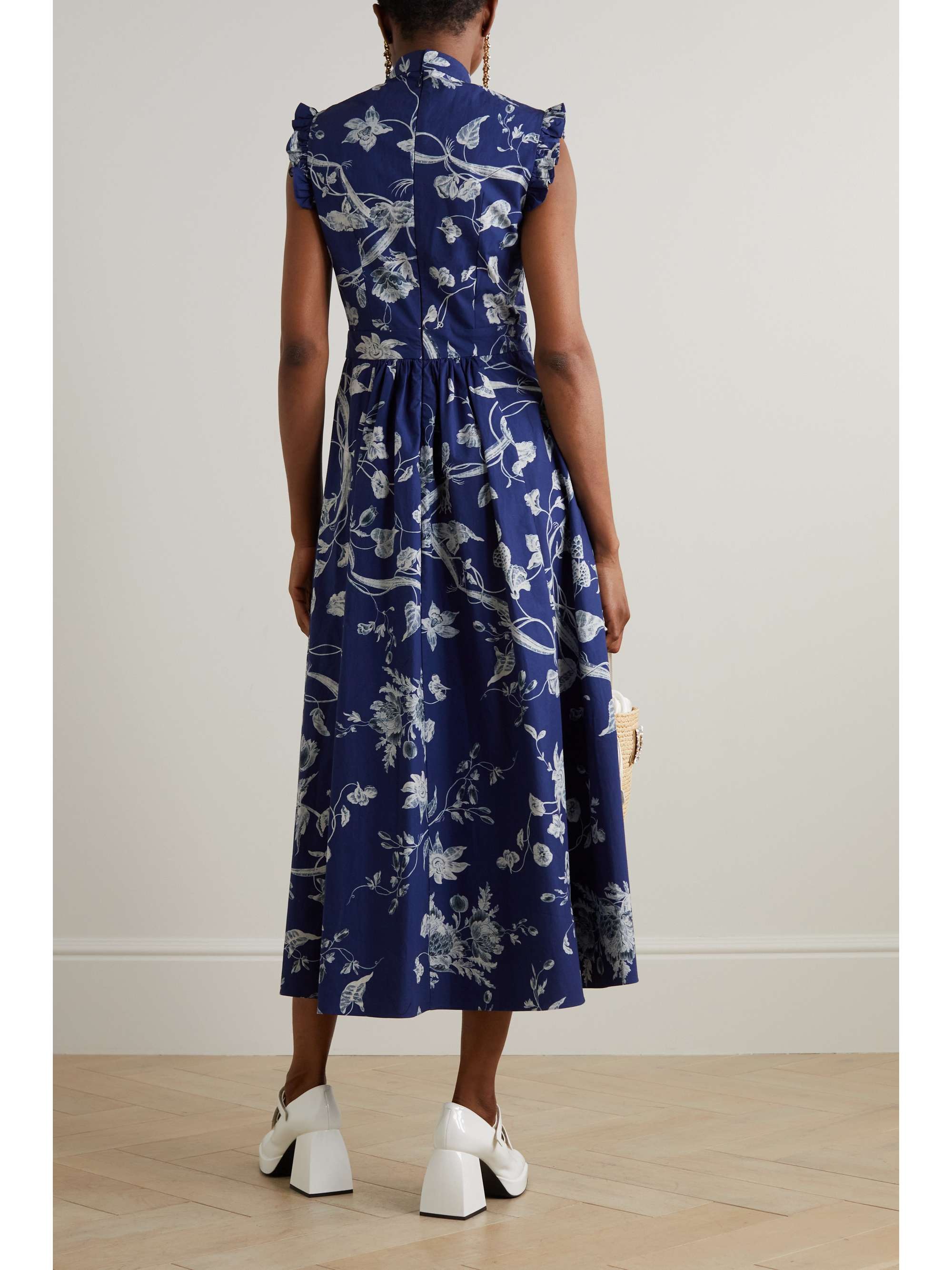 ERDEM Ruffled floral-print cotton-poplin midi dress