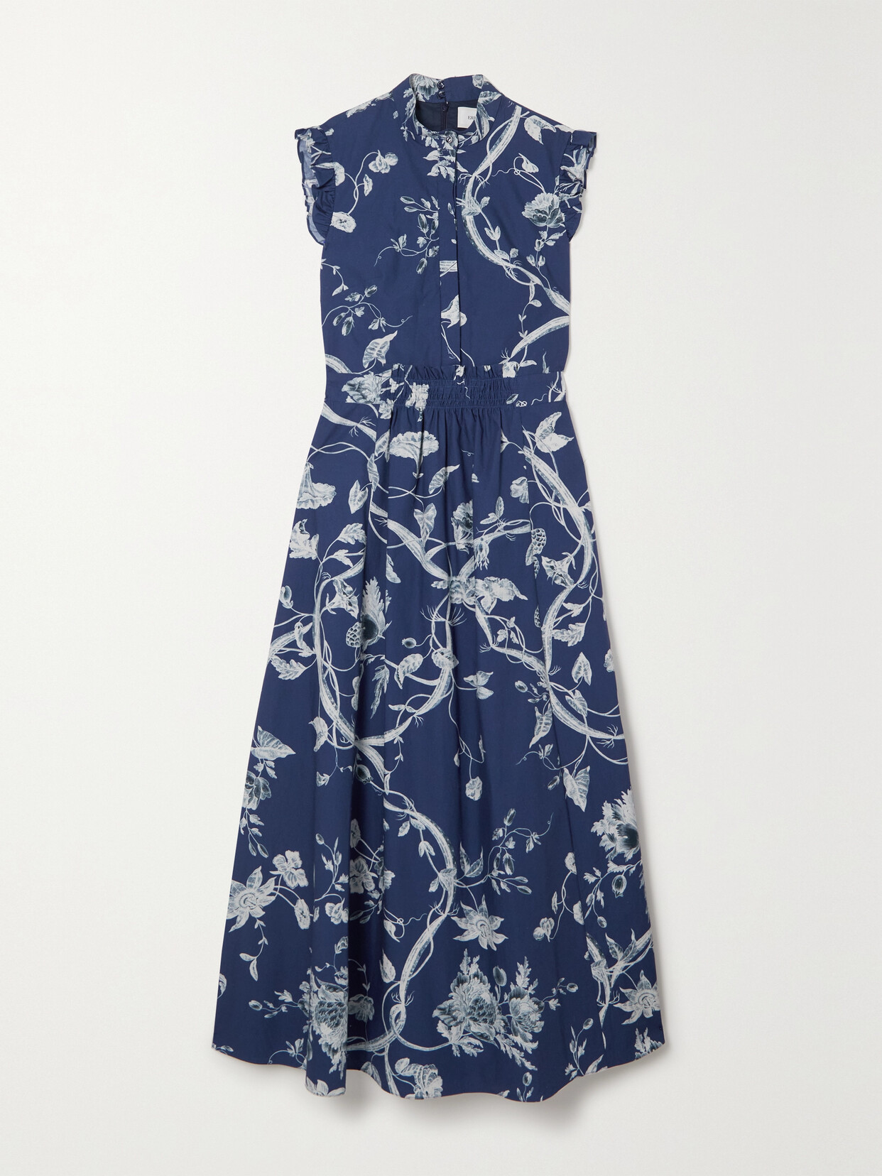 Erdem Ruffled Floral-print Cotton-poplin Midi Dress - Blue
