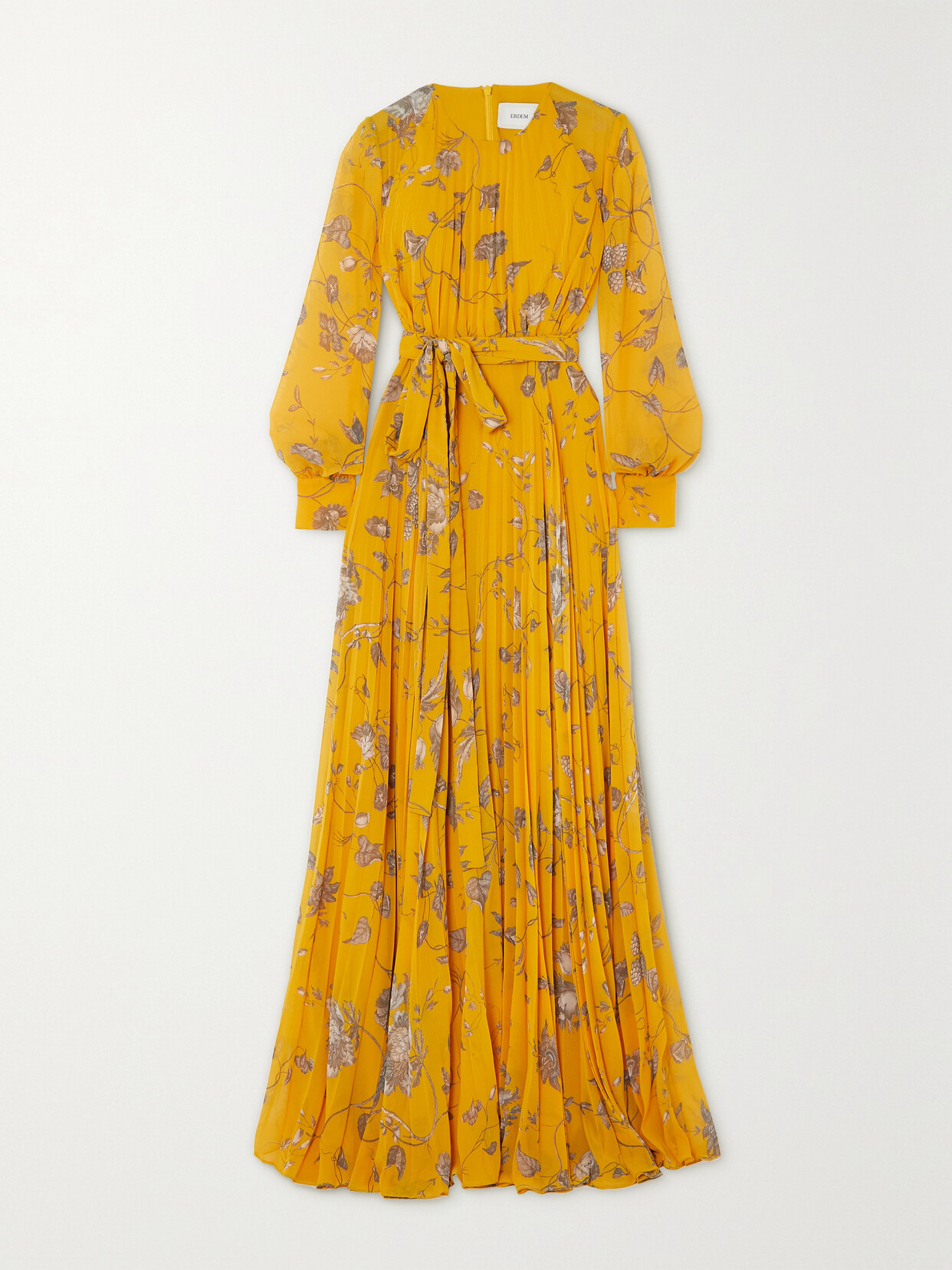 ERDEM BELTED PLEATED FLORAL-PRINT VOILE GOWN