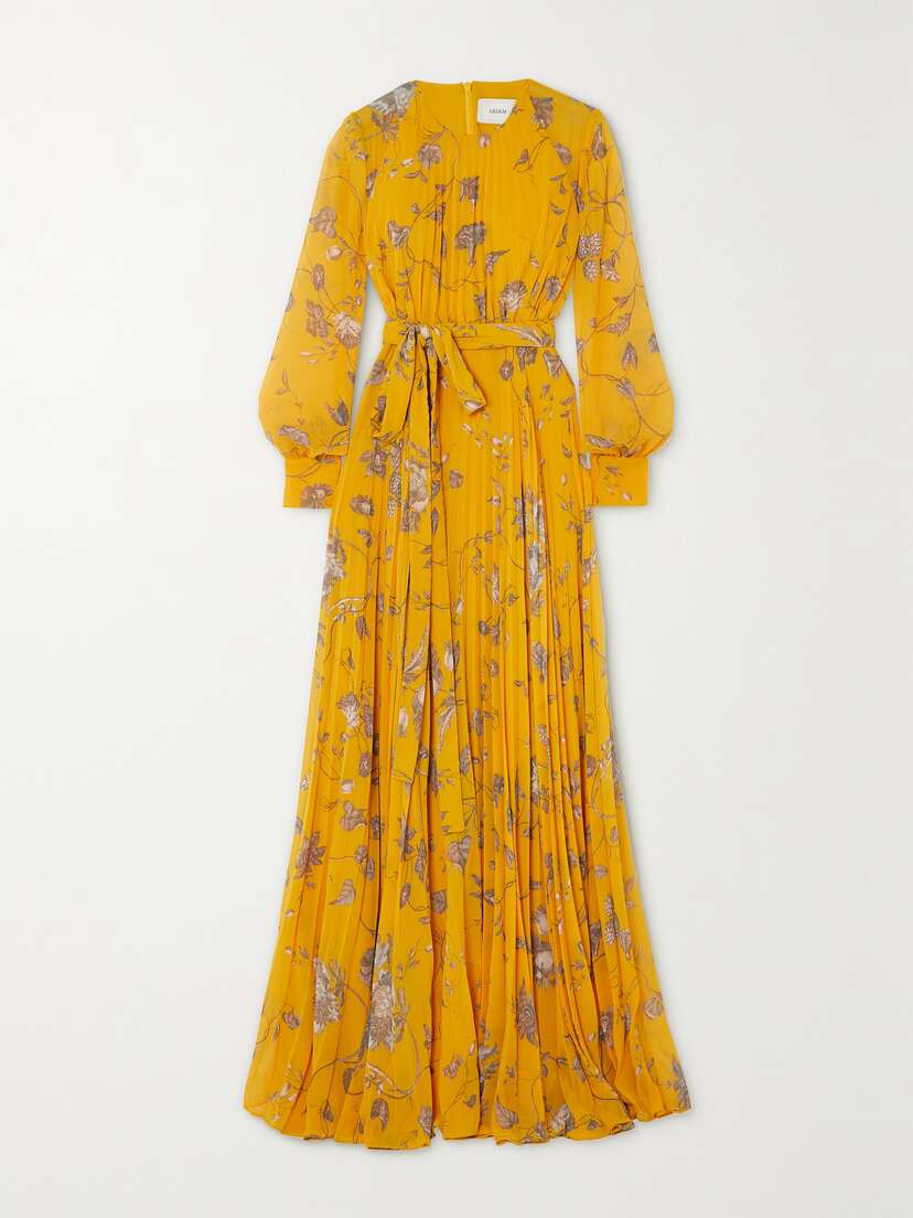 Erdem Belted Pleated Floral-print Voile Gown - UK 16