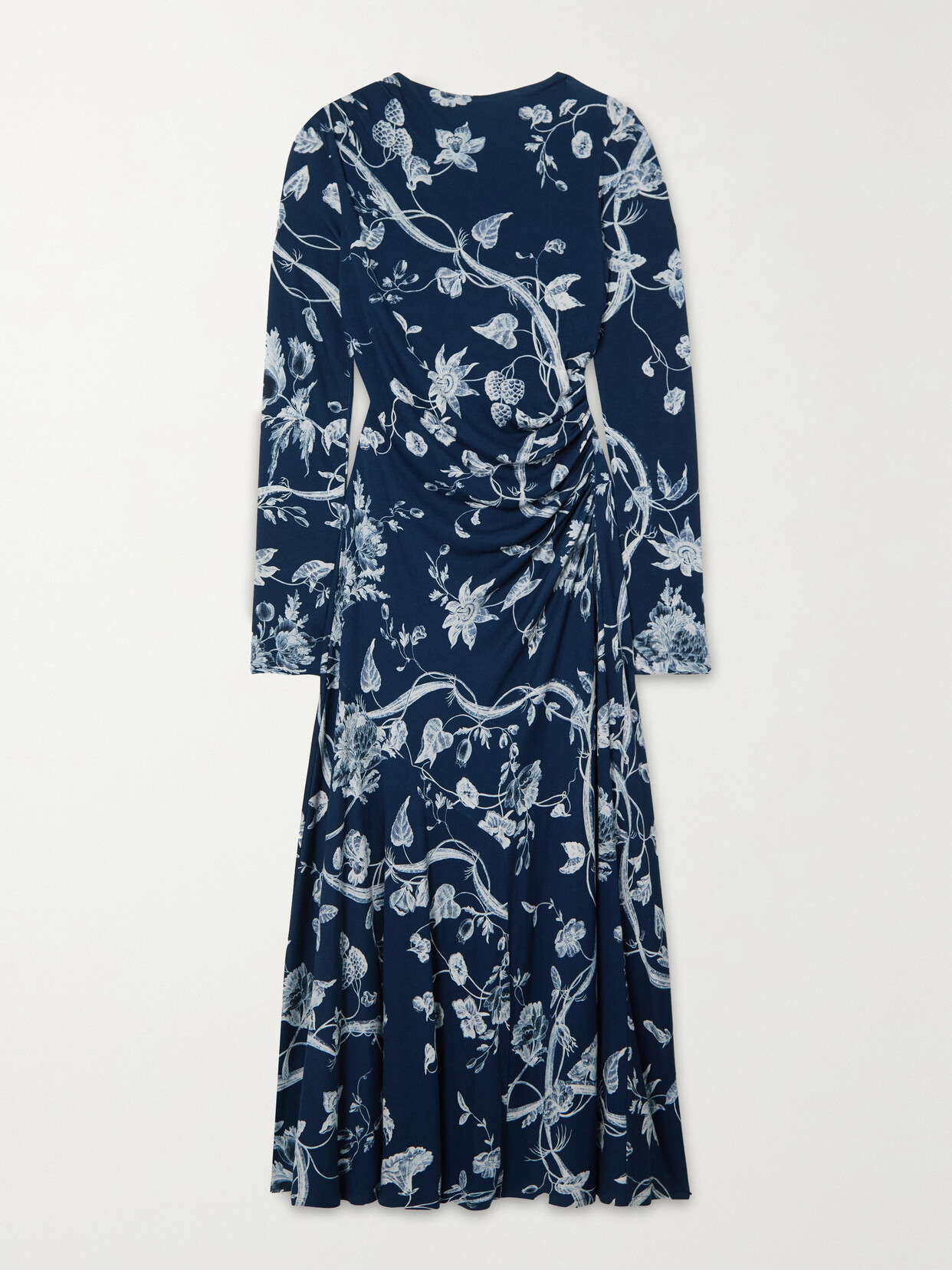 Erdem - Ophelia Gathered Floral-print Stretch-jersey Midi Dress - Blue