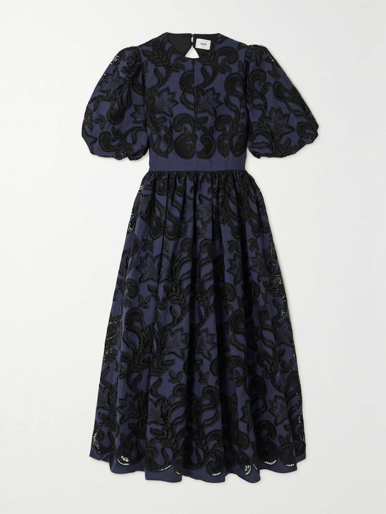 ERDEM OPEN-BACK PLEATED BRODERIE ANGLAISE VOILE MIDI DRESS
