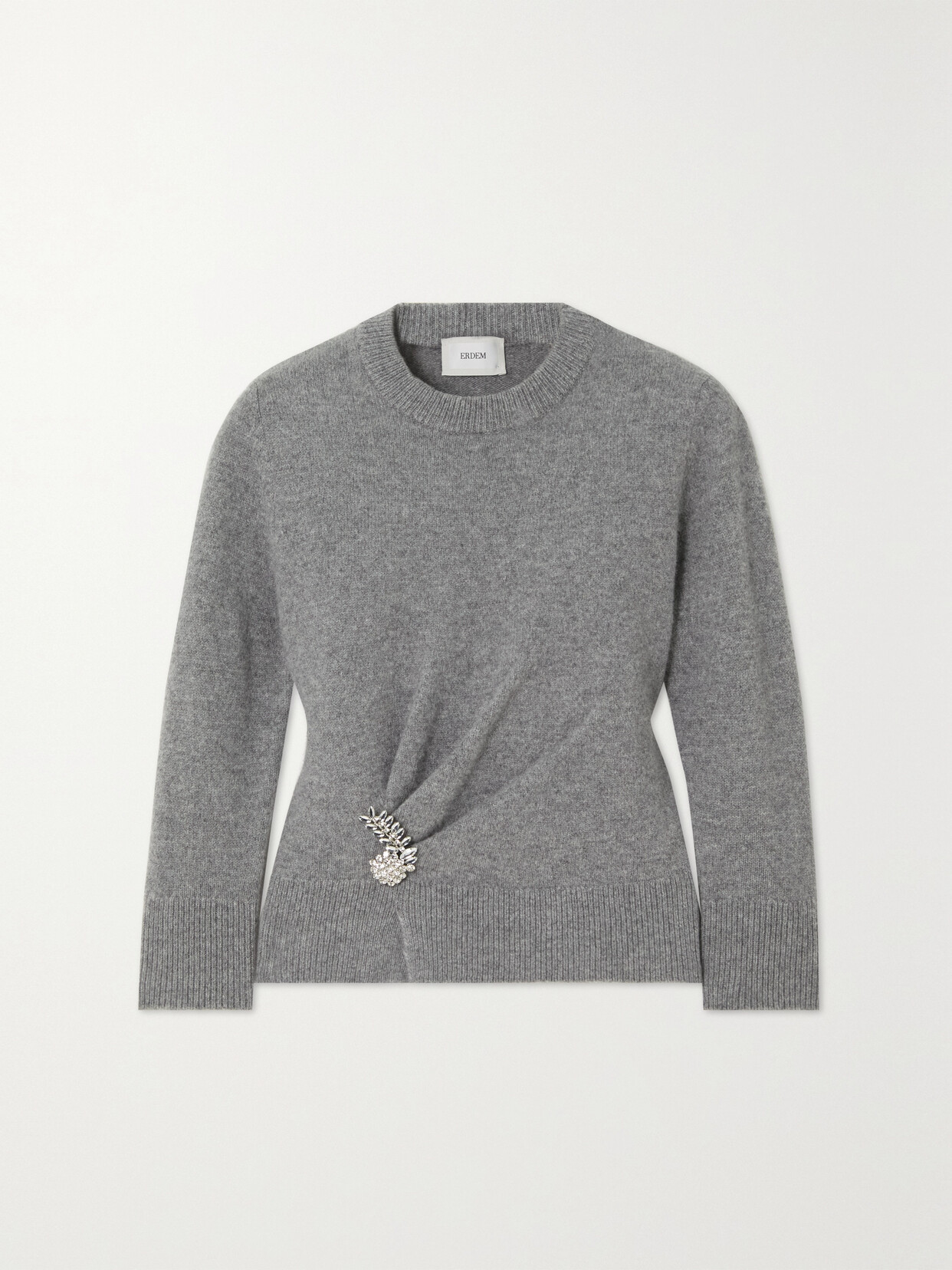 Erdem - Crystal-embellished Gathered Wool Sweater - Gray