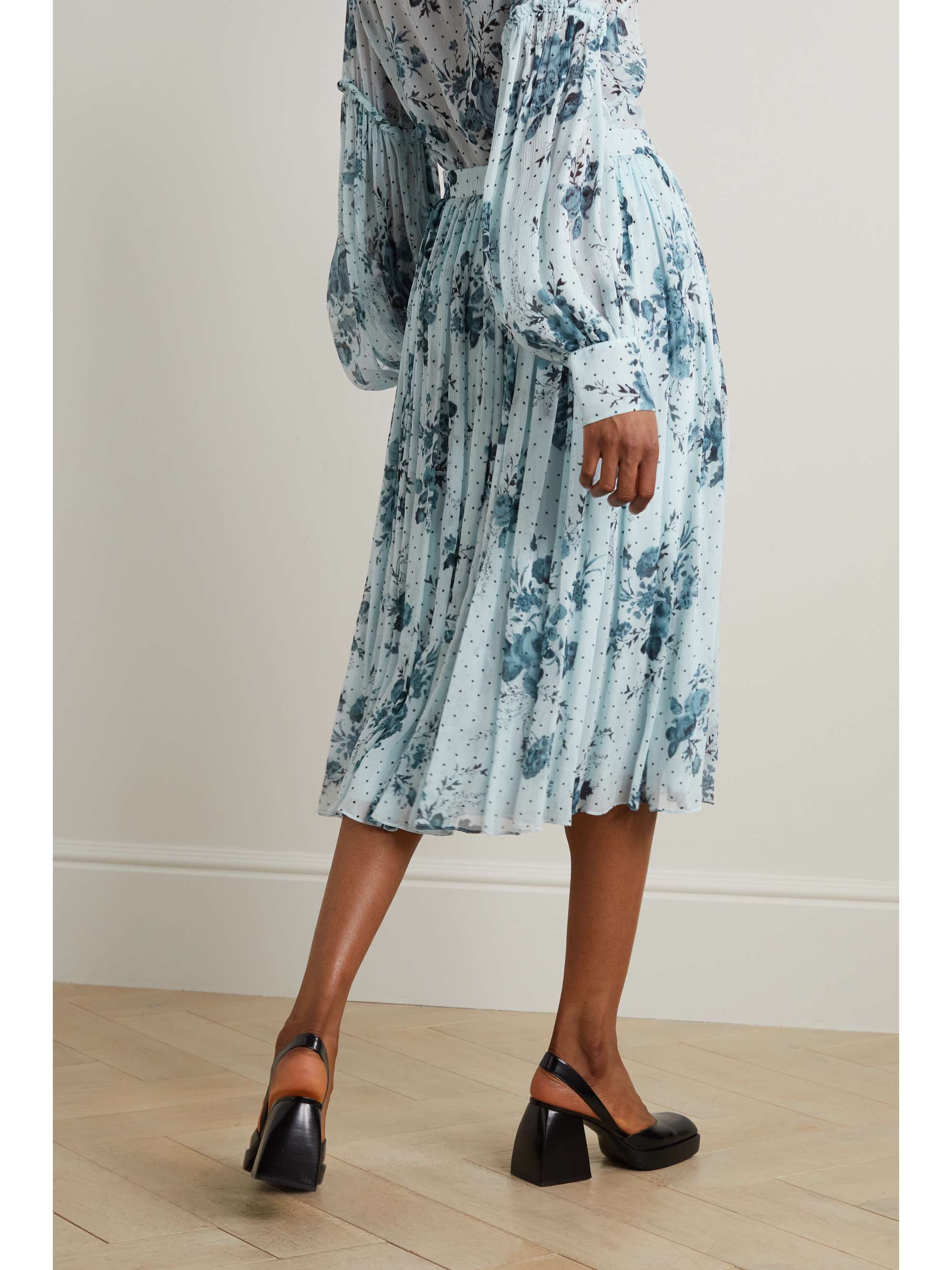 ERDEM Pleated printed crepon midi skirt