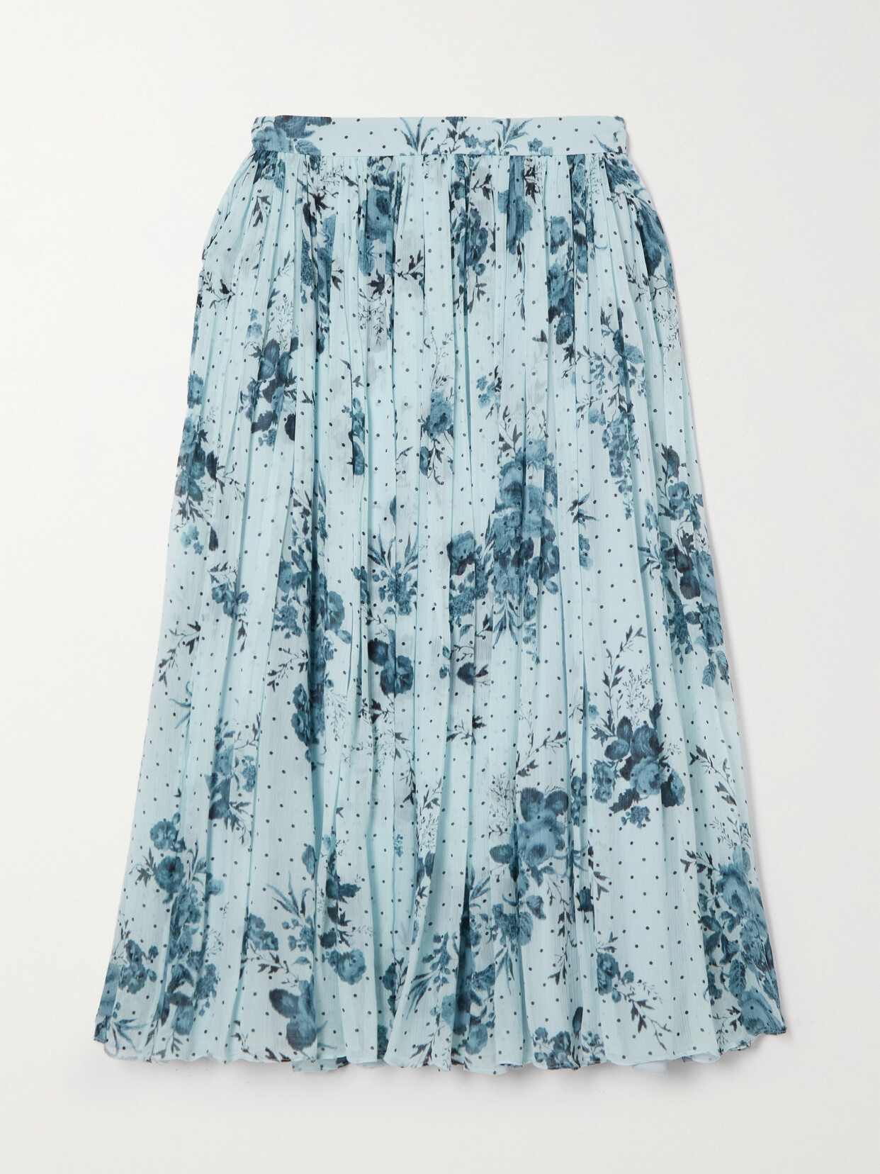 Erdem Pleated Printed Crepon Midi Skirt - Blue