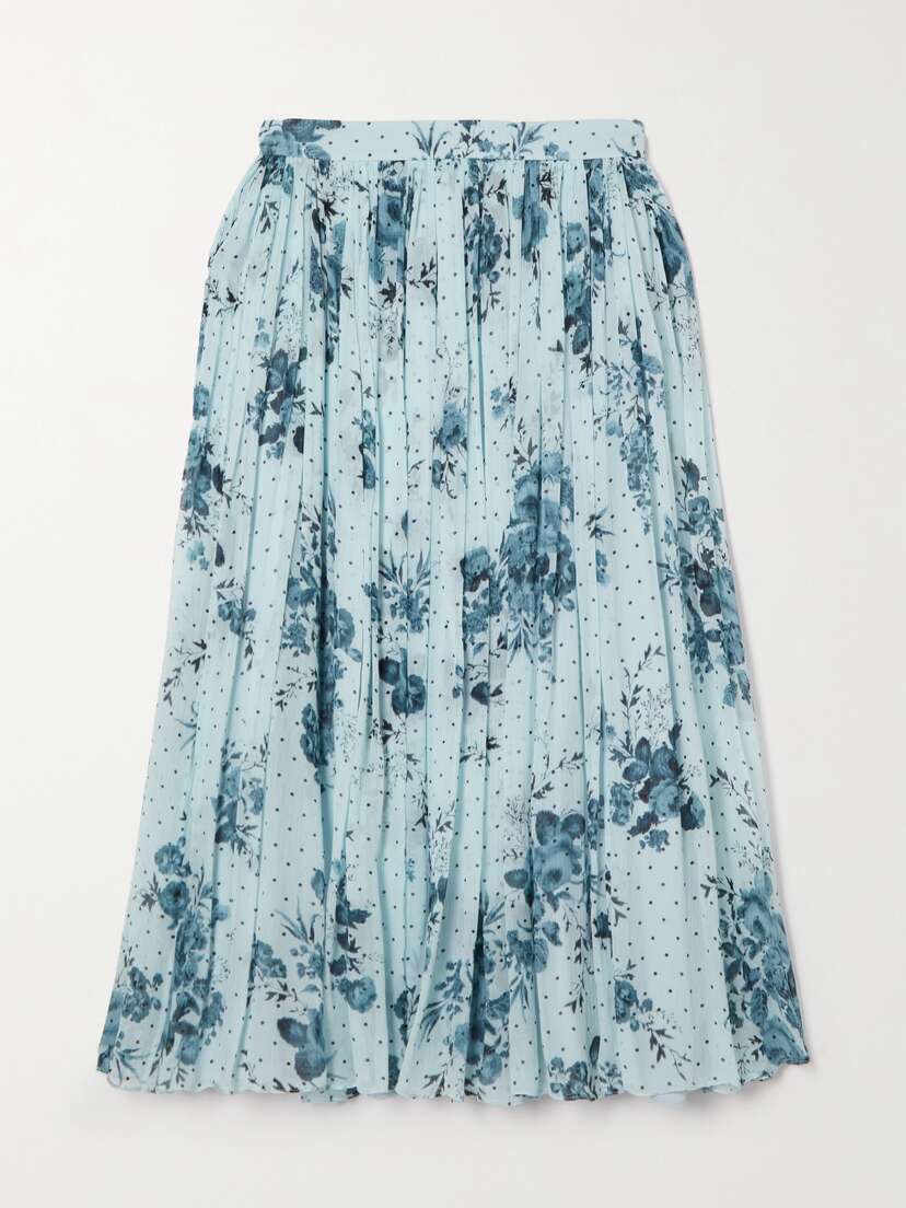 Erdem Pleated Printed Crepon Midi Skirt