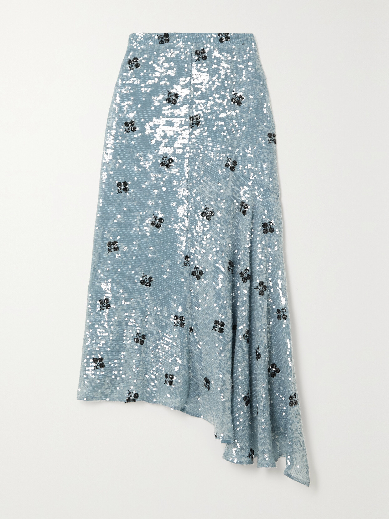 Erdem Ruffled Sequined Tulle Midi Skirt In Blue