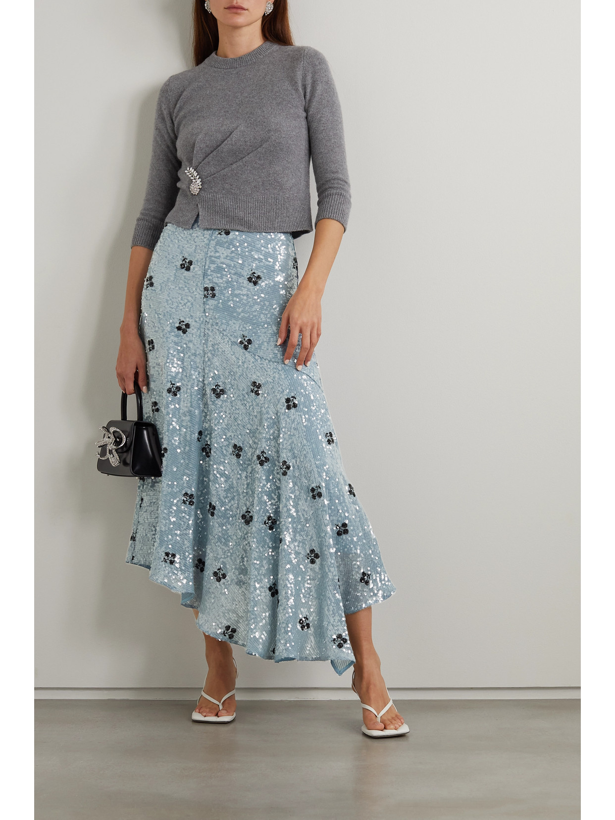 Shop Erdem Ruffled Sequined Tulle Midi Skirt In Blue