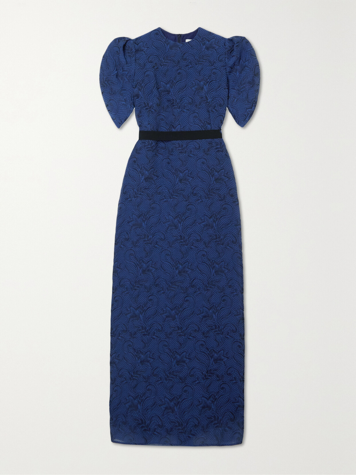 Shop Erdem Belted Metallic Cloqué Gown In Blue