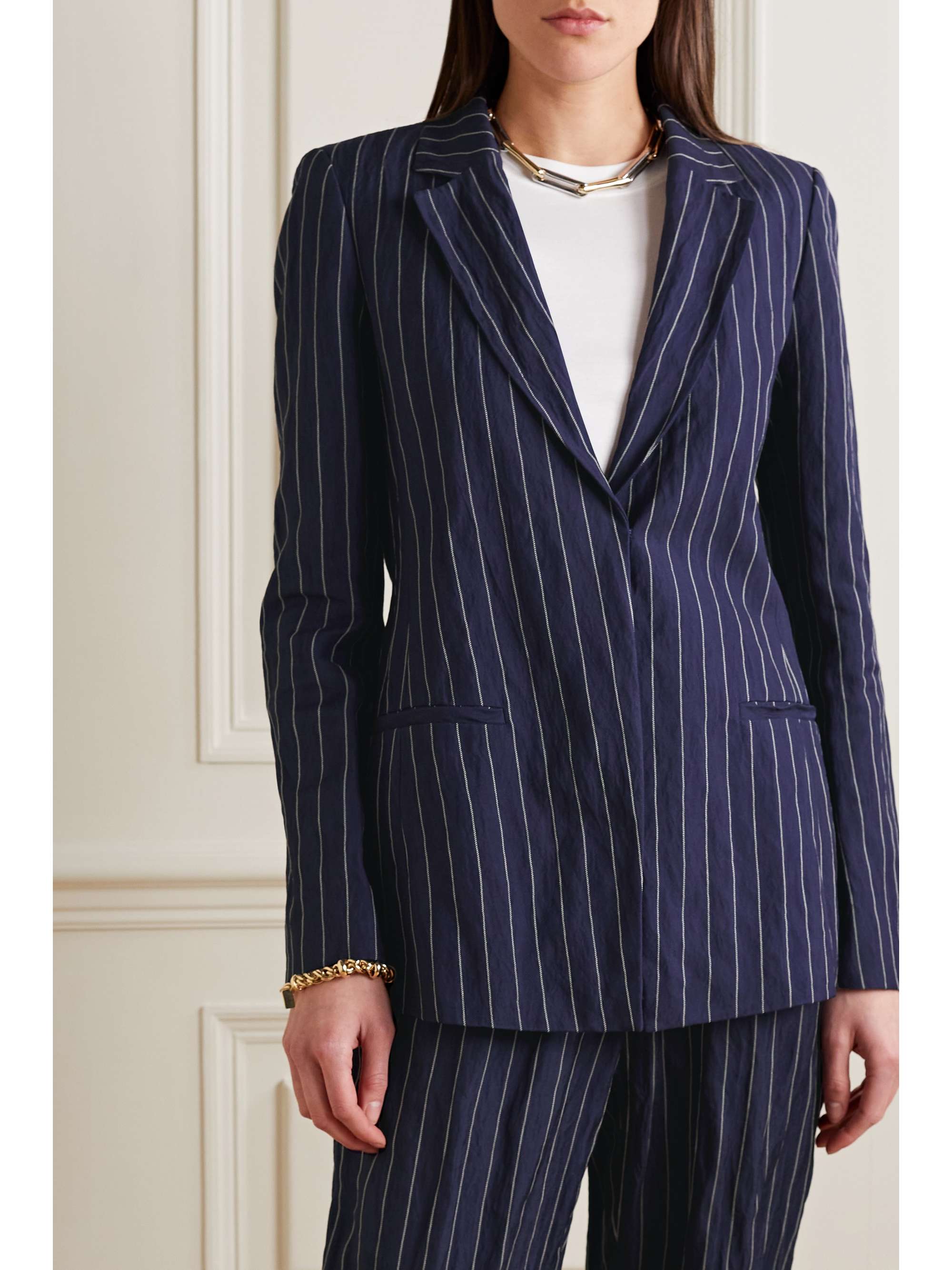 LAFAYETTE 148 细条纹金属感斜纹布西装外套