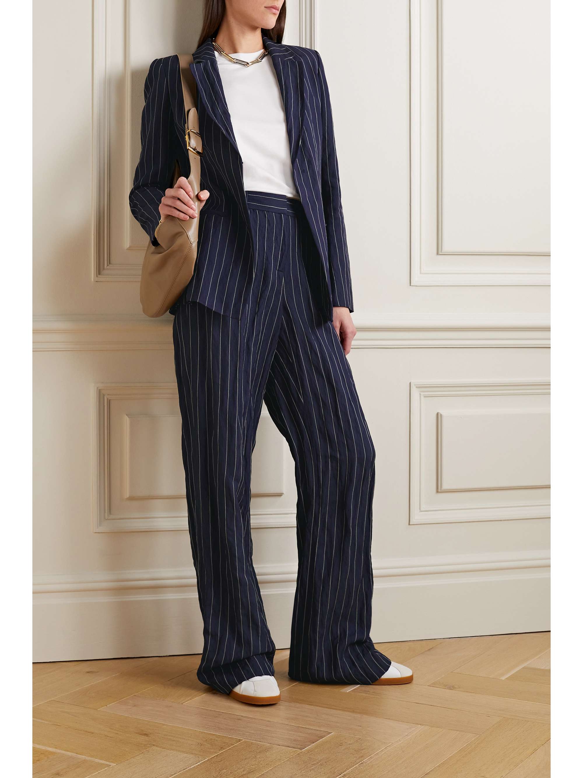 LAFAYETTE 148 细条纹金属感斜纹布西装外套