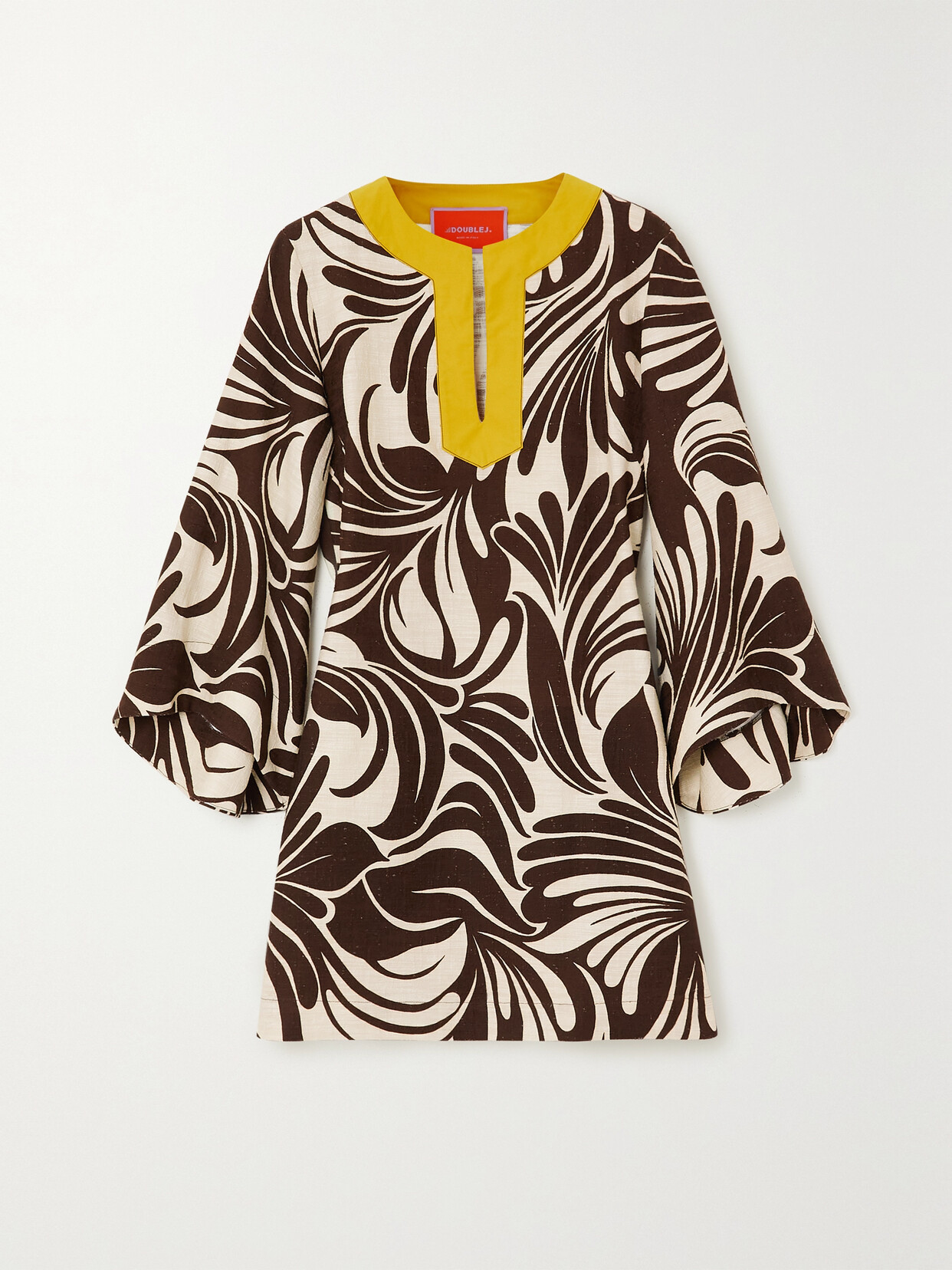 Shop La Doublej The Kaftan Printed Cotton-blend Mini Dress In Brown