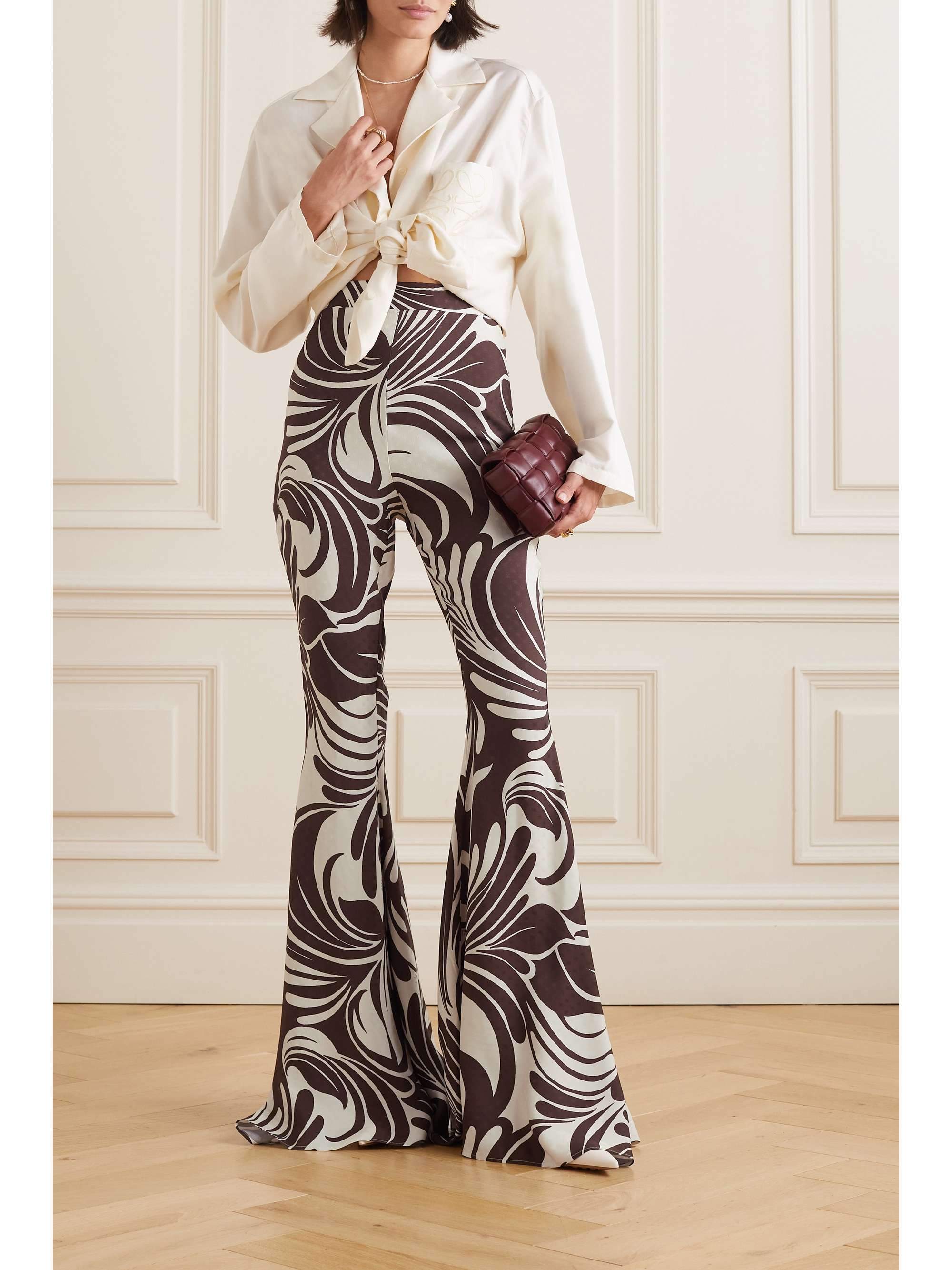 LA DOUBLEJ Superflare printed satin-jacquard flared pants