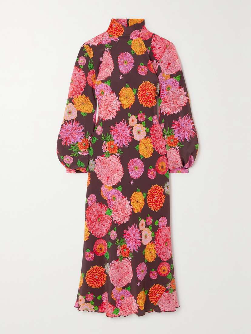 La DoubleJ Medici Floral-print Silk Crepe De Chine Midi Dress
