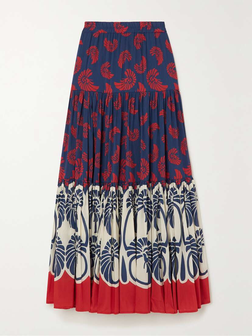 La DoubleJ Tiered Printed Cotton And Silk-blend Maxi Skirt - xx large
