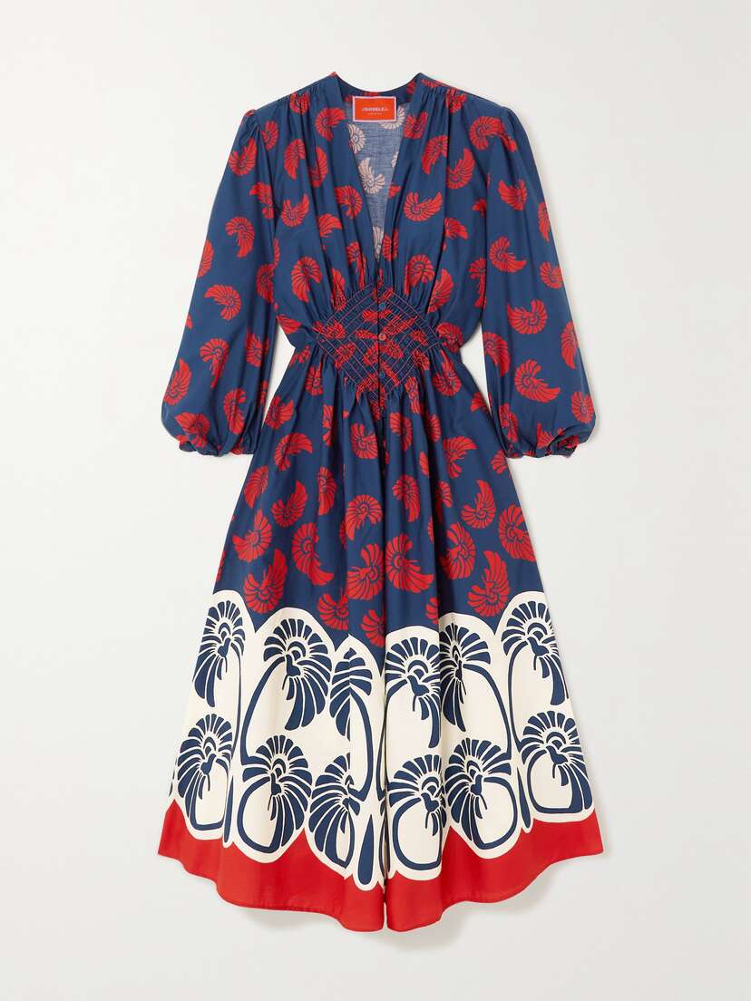 La DoubleJ Camerino Smocked Printed Cotton Midi Dress - xx large