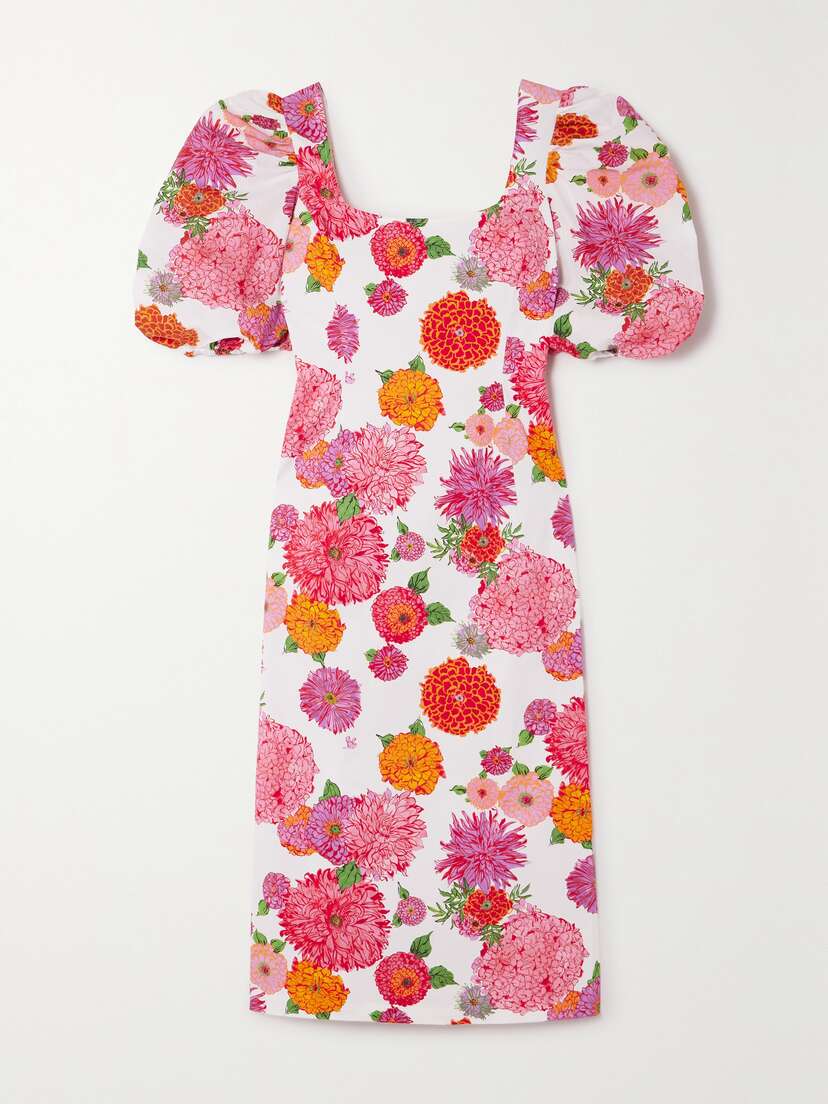 La DoubleJ Sizzler Open-back Floral-print Stretch Cotton-poplin Midi Dress