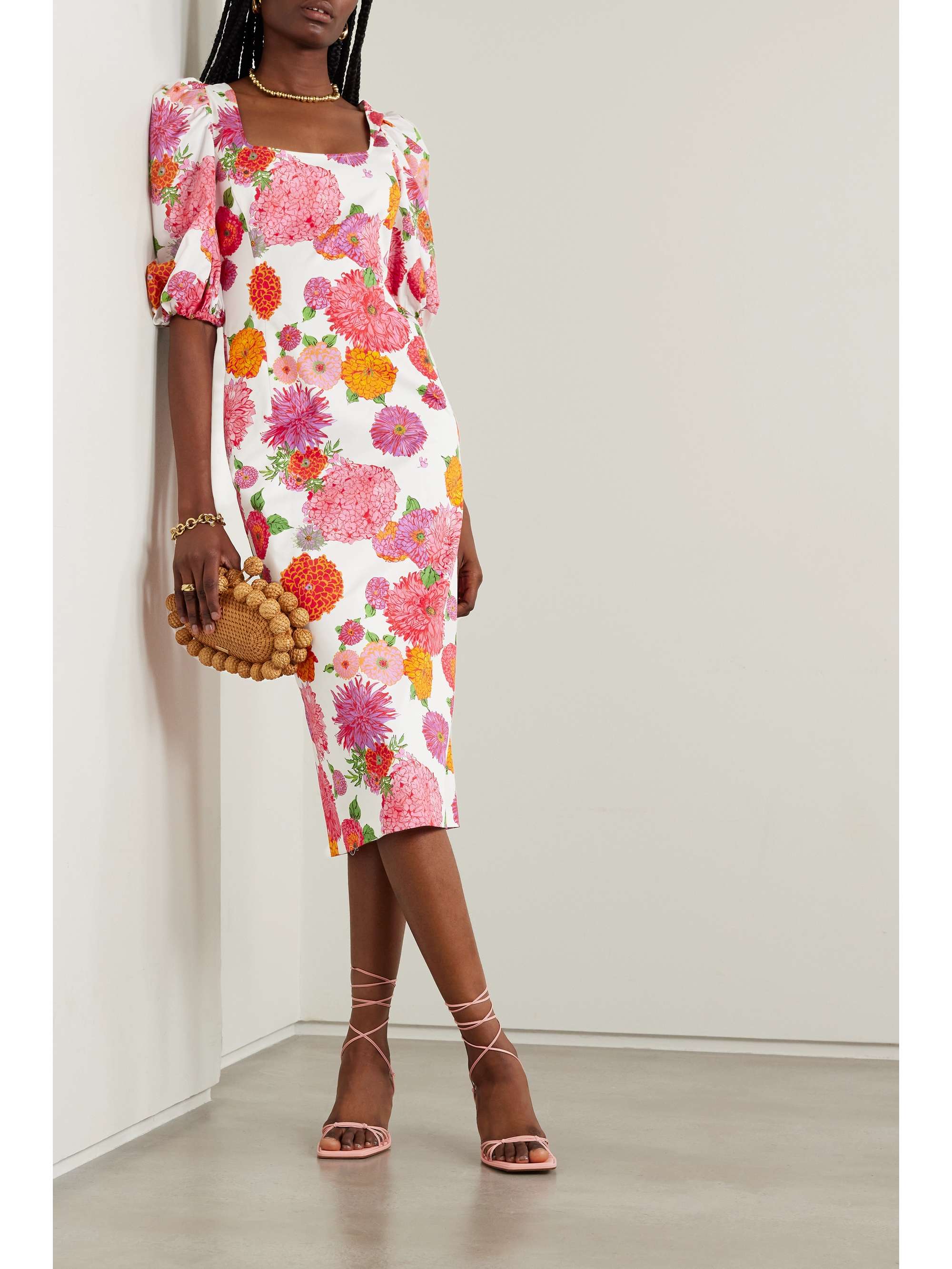 LA DOUBLEJ Sizzler open-back floral-print stretch cotton-poplin midi dress