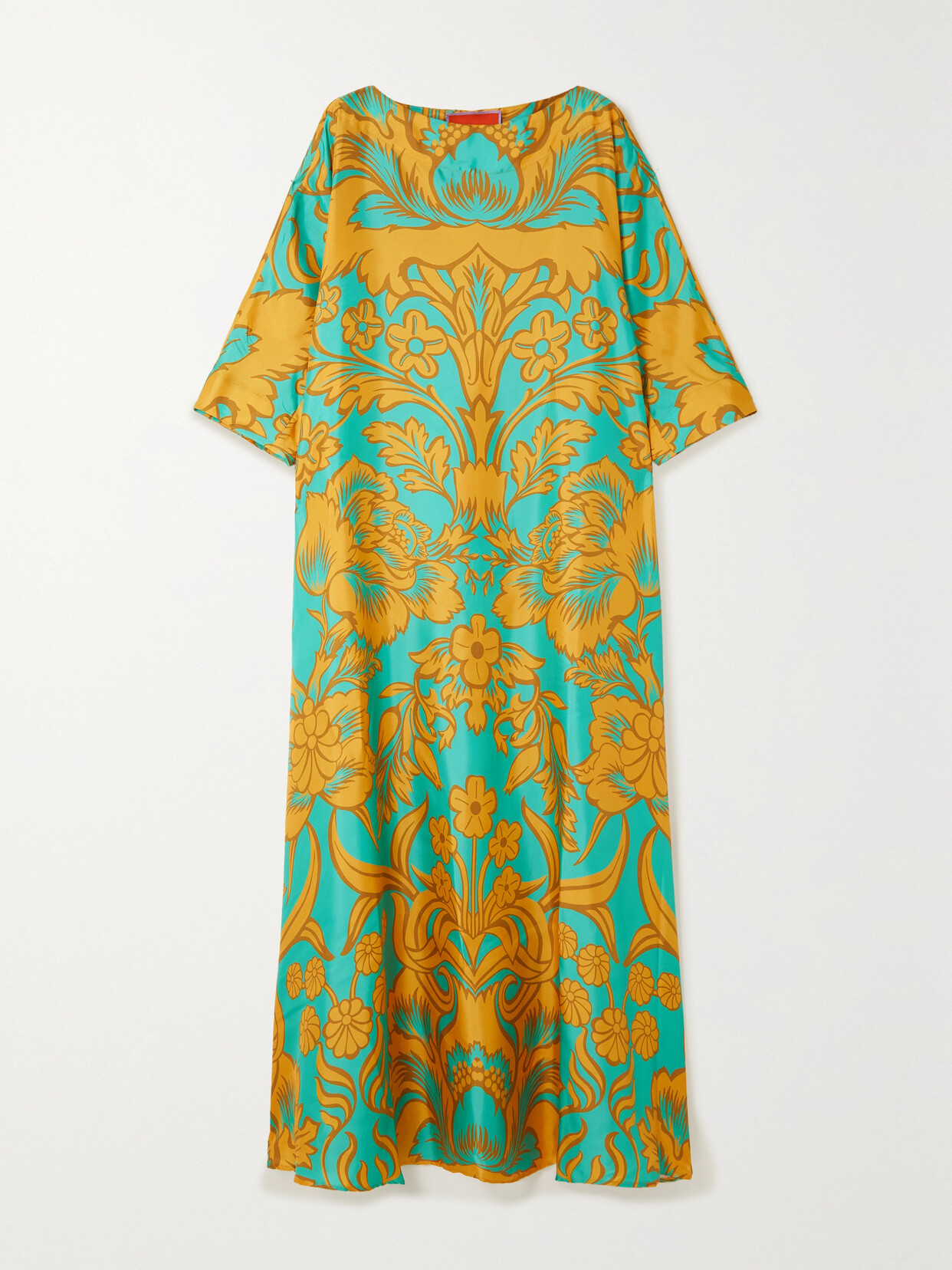 La Doublej Draped Printed Silk-twill Maxi Dress In Neutrals