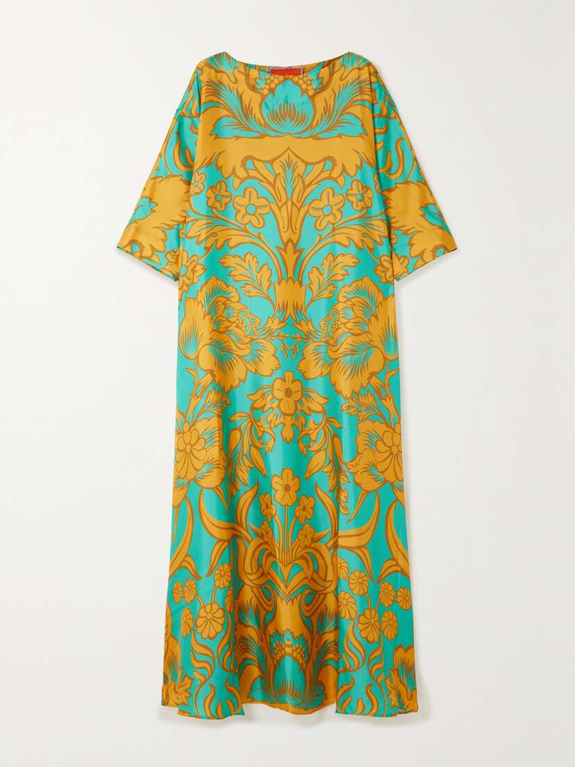 La DoubleJ Draped Printed Silk-twill Maxi Dress - - xx large