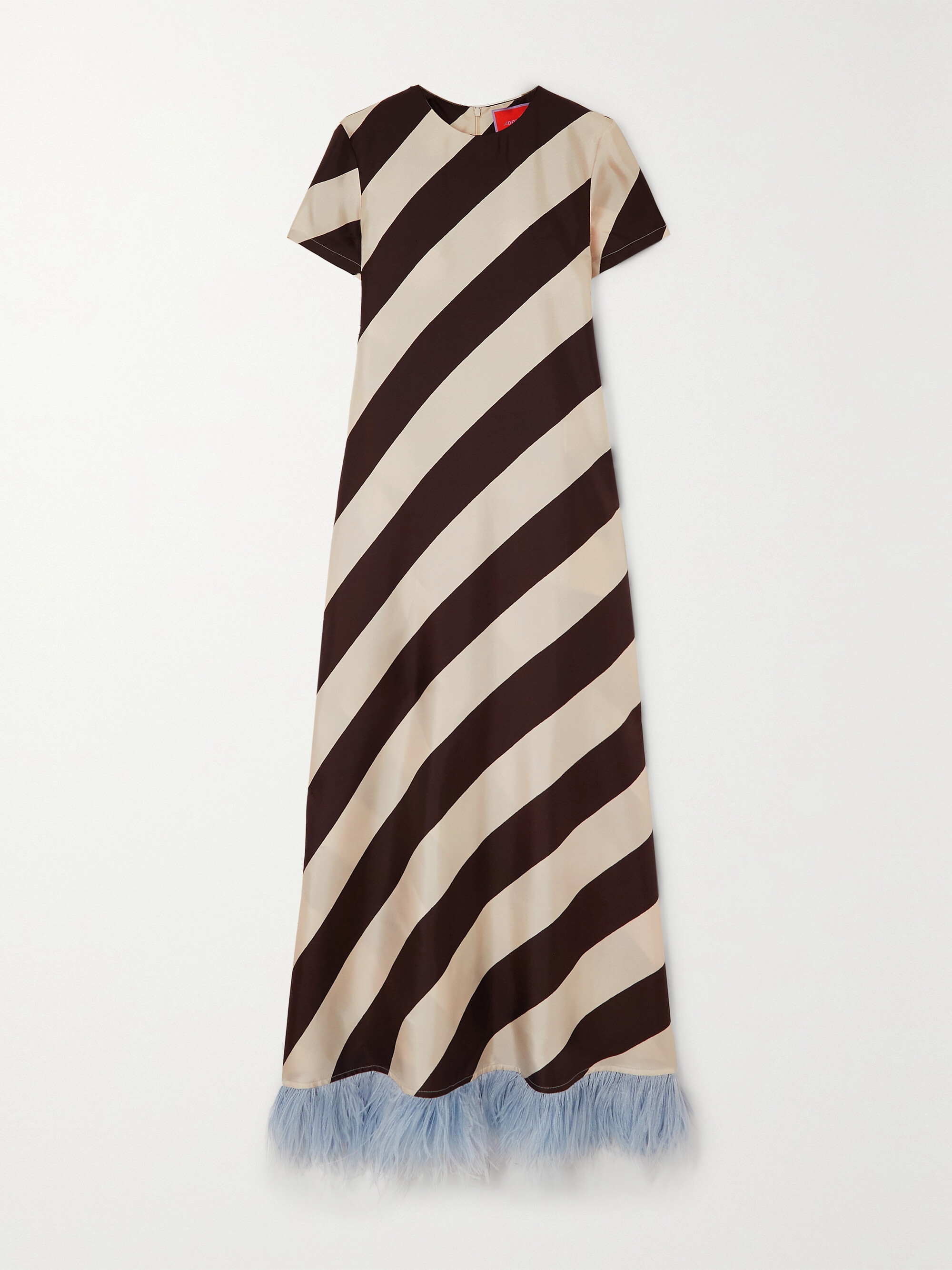 La DoubleJ Swing striped feather-trimmed silk-twill maxi dress