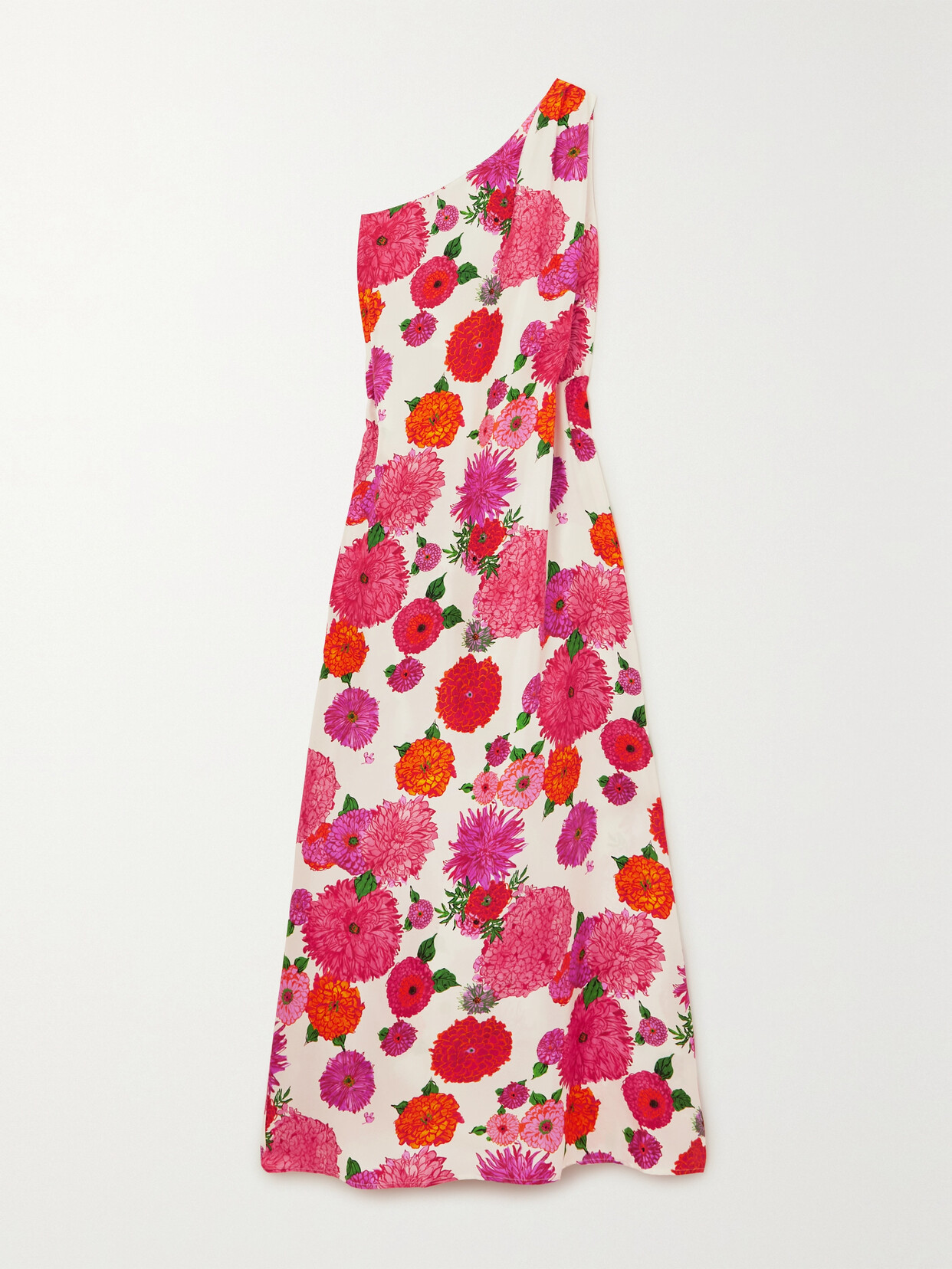 LA DOUBLEJ ROY ONE-SHOULDER FLORAL-PRINT SILK-TWILL MAXI DRESS