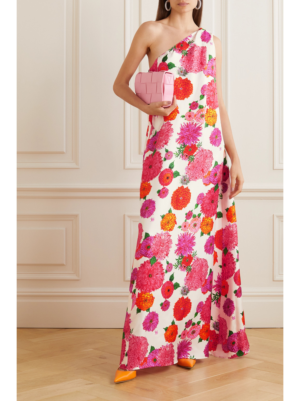 LA DOUBLEJ ROY ONE-SHOULDER FLORAL-PRINT SILK-TWILL MAXI DRESS