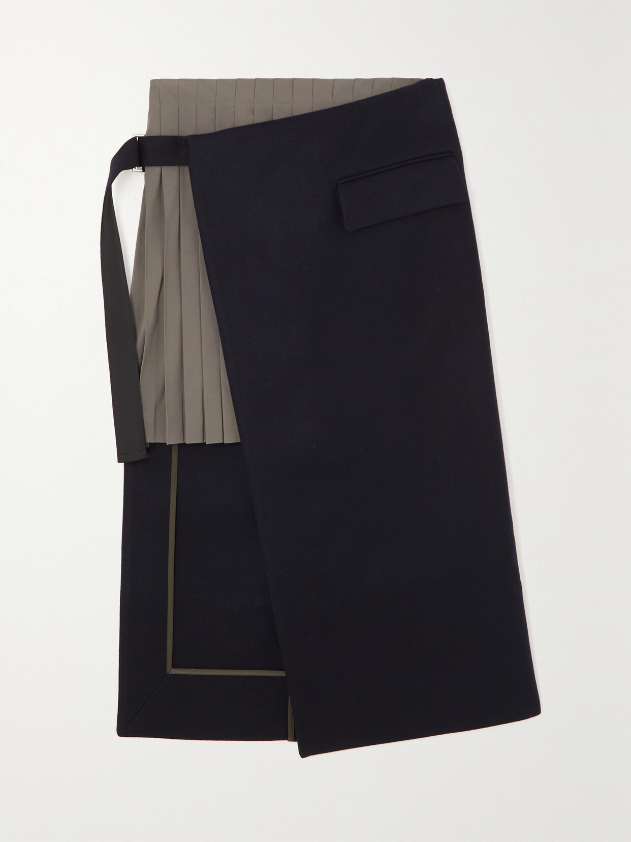 Sacai Wrap-effect Wool And Pleated Poplin Midi Skirt In Blue