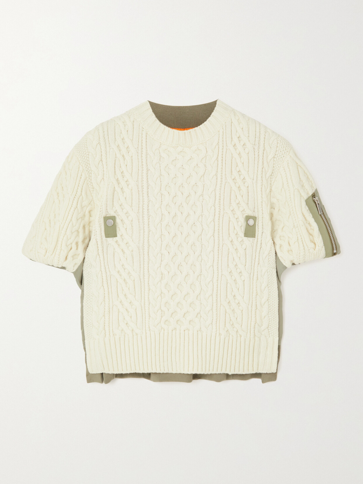 Sacai - Cable-knit Wool-blend And Shell Sweater - Off-white