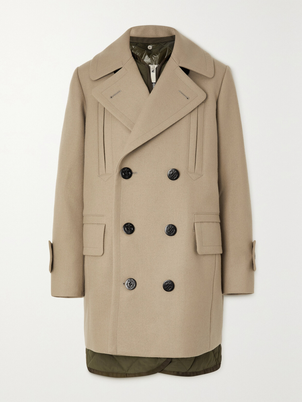 Sacai Convertible Double-breasted Wool-felt And Quilted Shell Coat In Neutrals