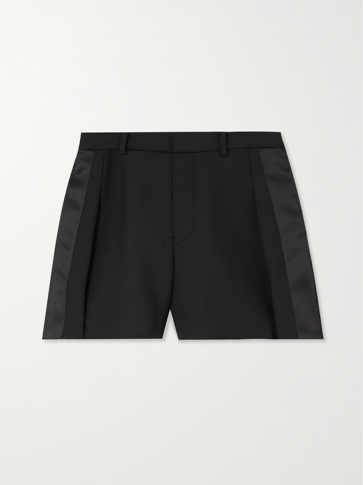 Shop Sacai Satin-trimmed Pleated Woven Shorts In Black