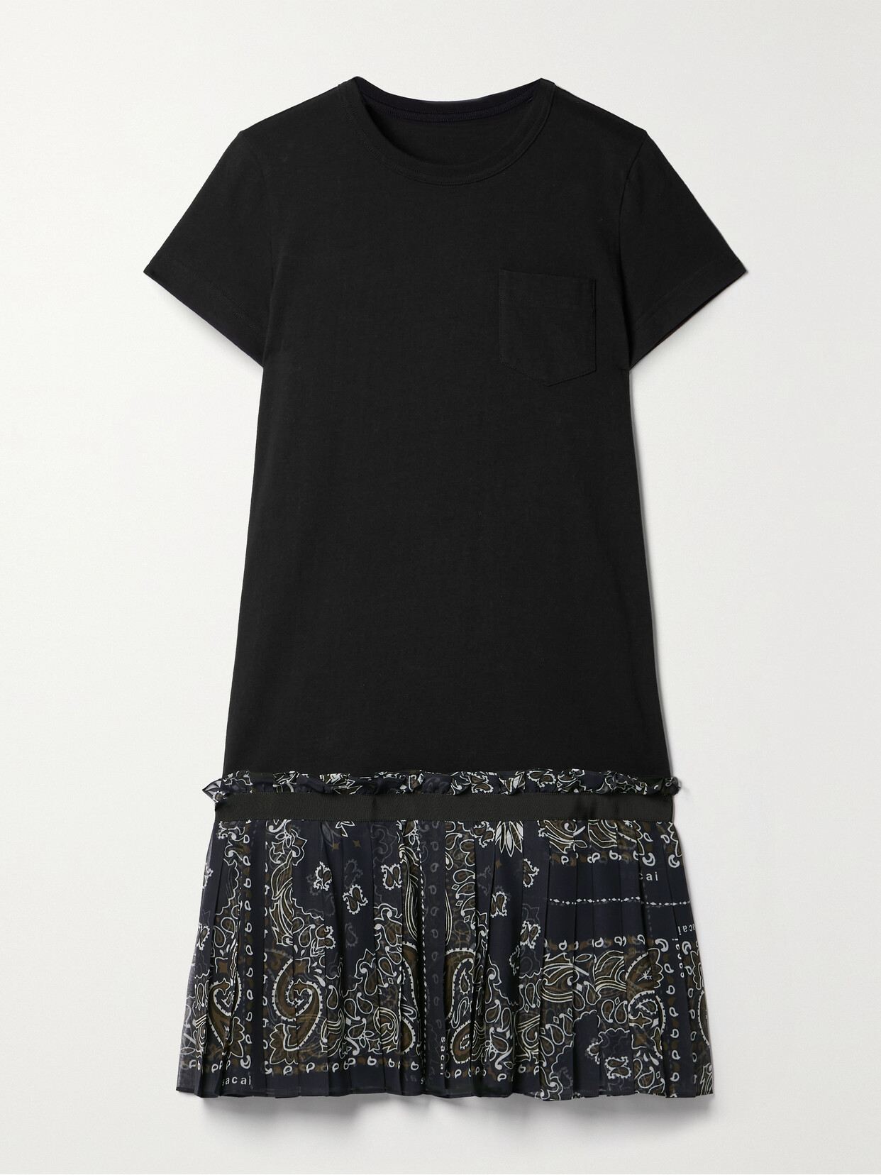 Sacai - Cotton-jersey And Paisley-print Chiffon Mini Dress - Black