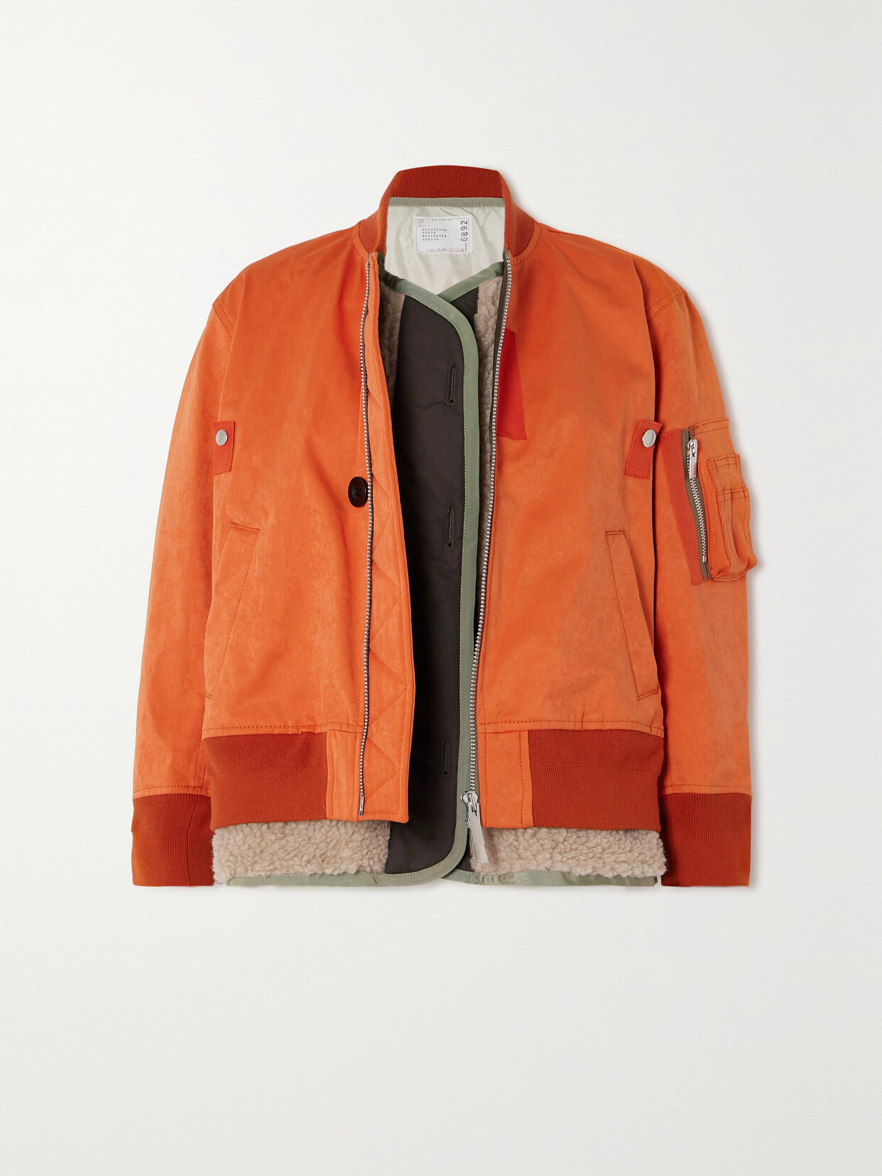 Sacai - Layered Padded Faux Shearling-trimmed Faux Suede Bomber Jacket - Orange