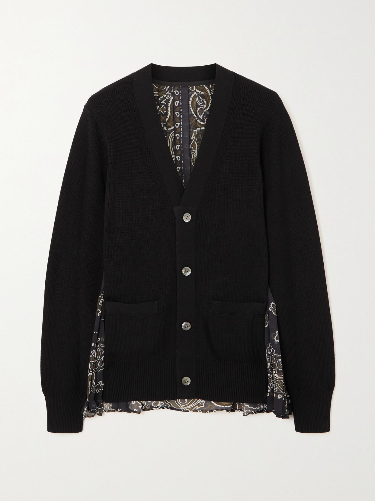 Sacai - Cotton, Paisley-print Chiffon And Satin Cardigan - Black