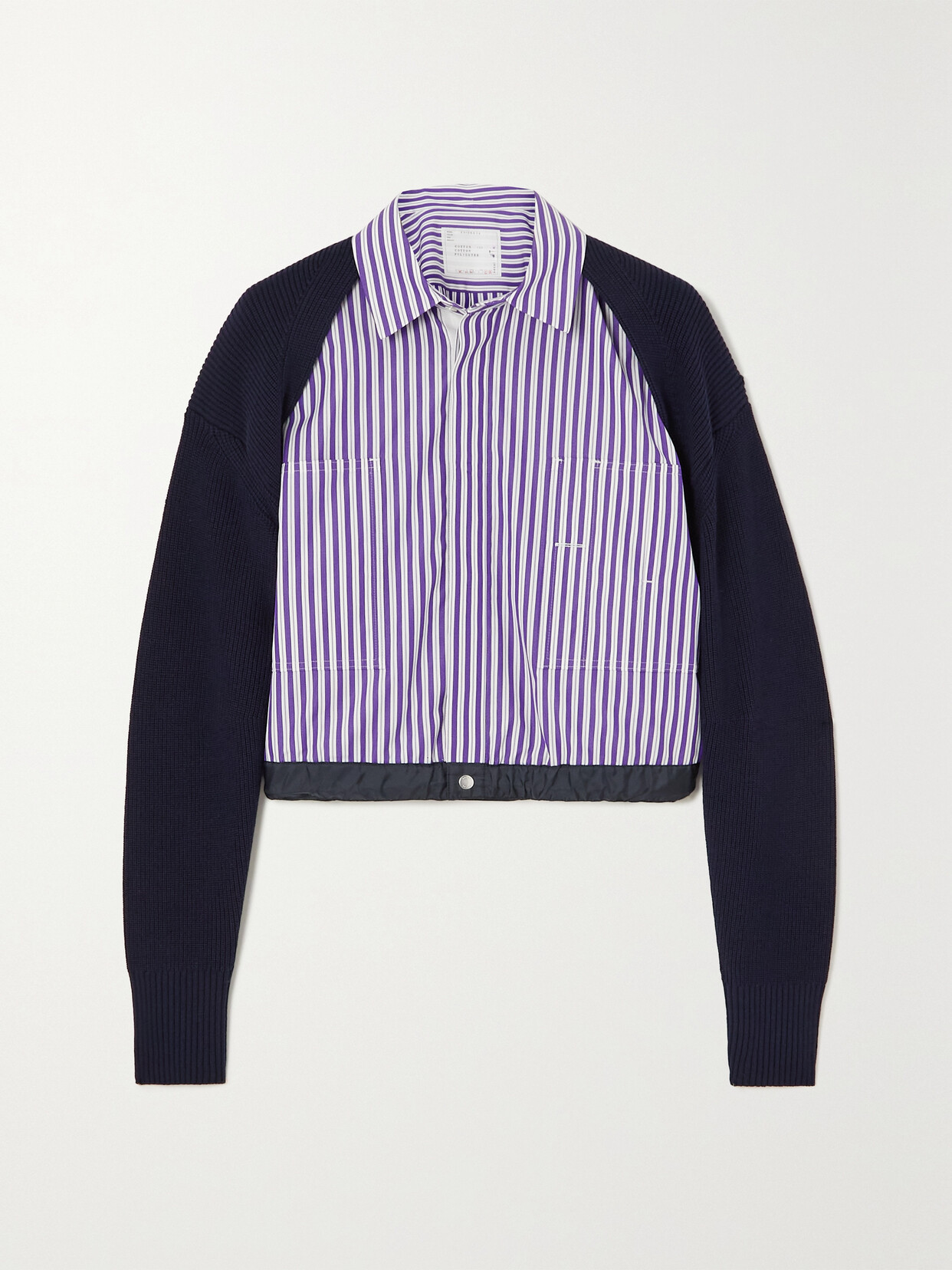 Sacai - + Thomas Mason Striped Cotton-poplin And Ribbed-knit Jacket - Purple