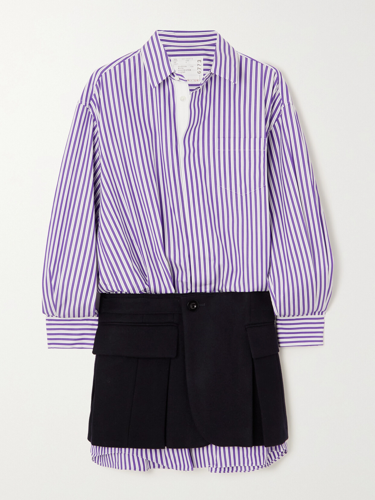 Sacai + Thomas Mason Layered Striped Cotton-poplin And Wool Mini Shirt Dress