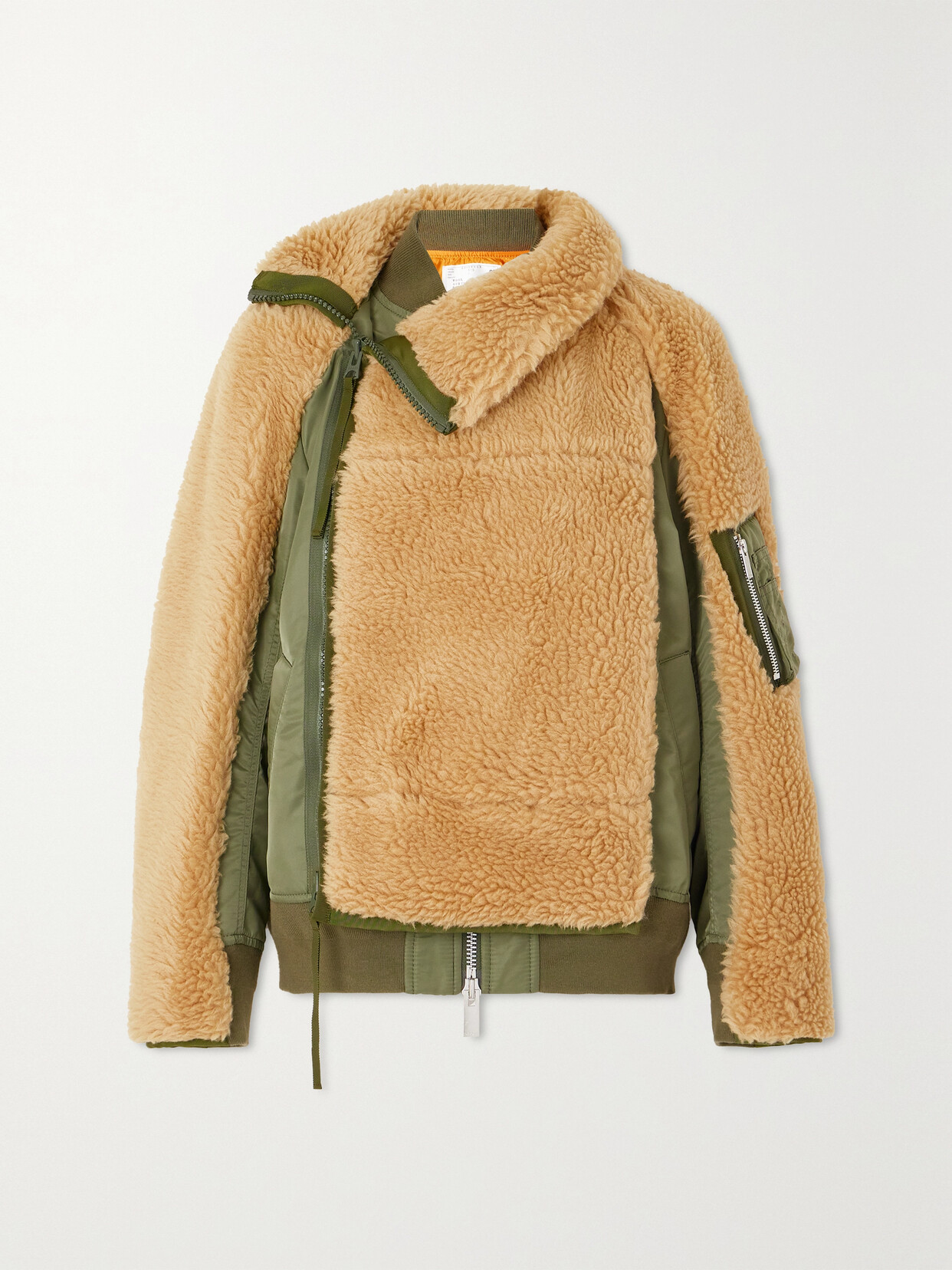 Sacai - Suede-trimmed Faux Shearling And Shell Jacket - Green