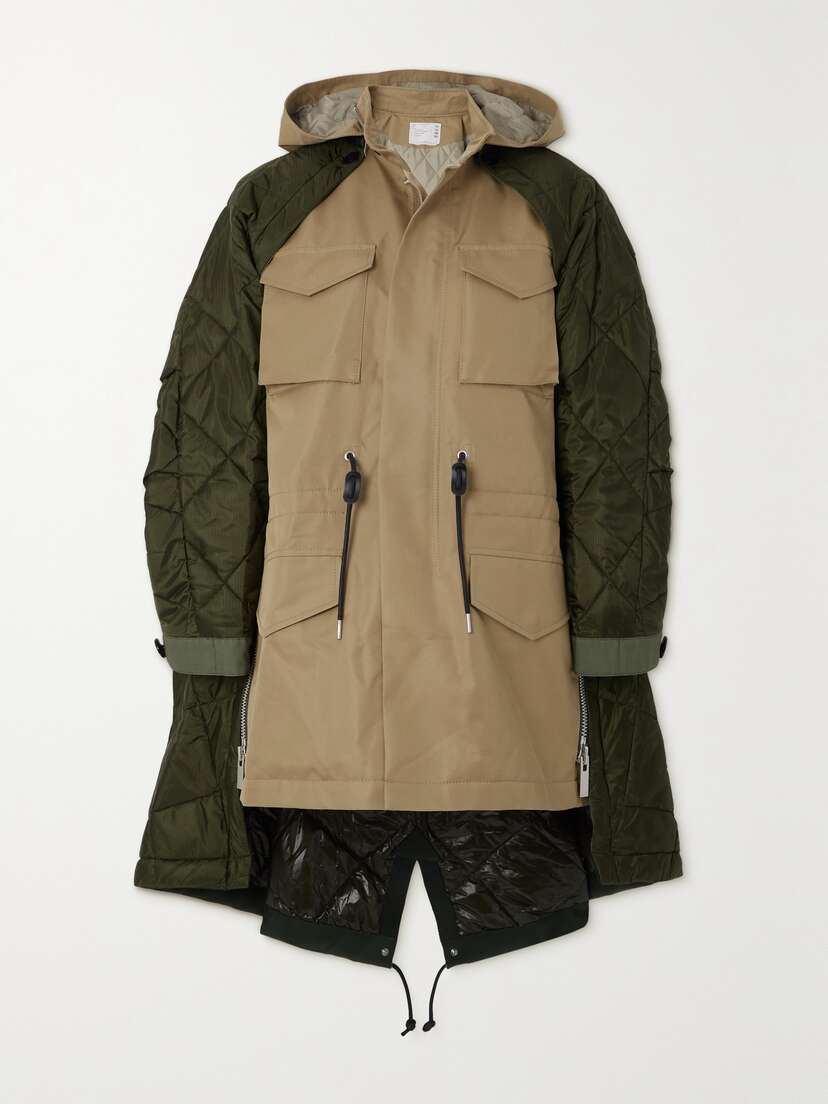 Sacai Convertible Quilted Shell And Cotton-gabardine Hooded Coat
