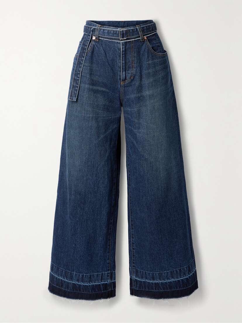 Sacai Belted Frayed Wide-leg Jeans