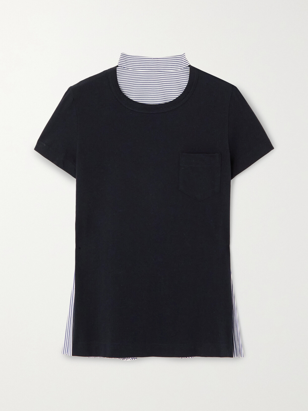 Sacai - Pleated Paneled Cotton-jersey And Striped Poplin T-shirt - Blue