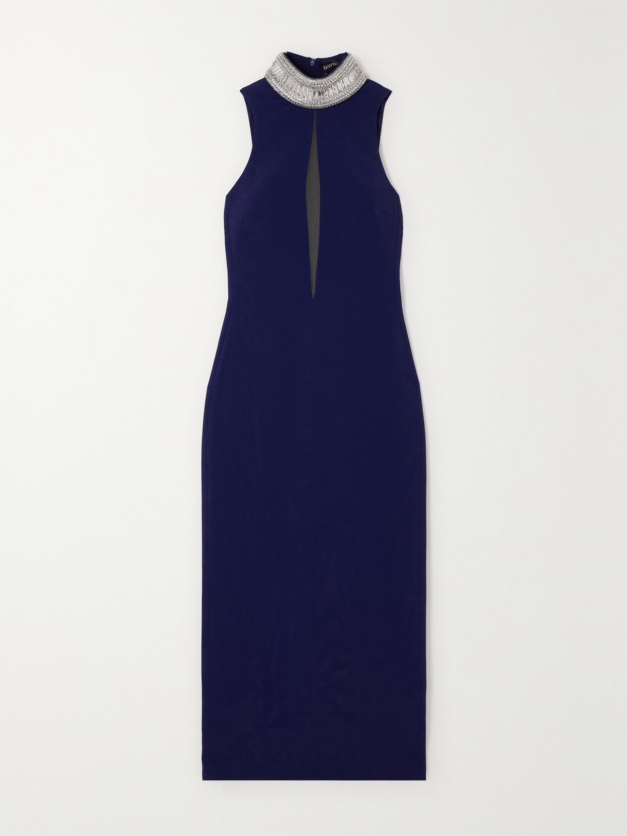 David Koma - Crystal-embellished Tulle-trimmed Stretch-cady Midi Dress - Blue