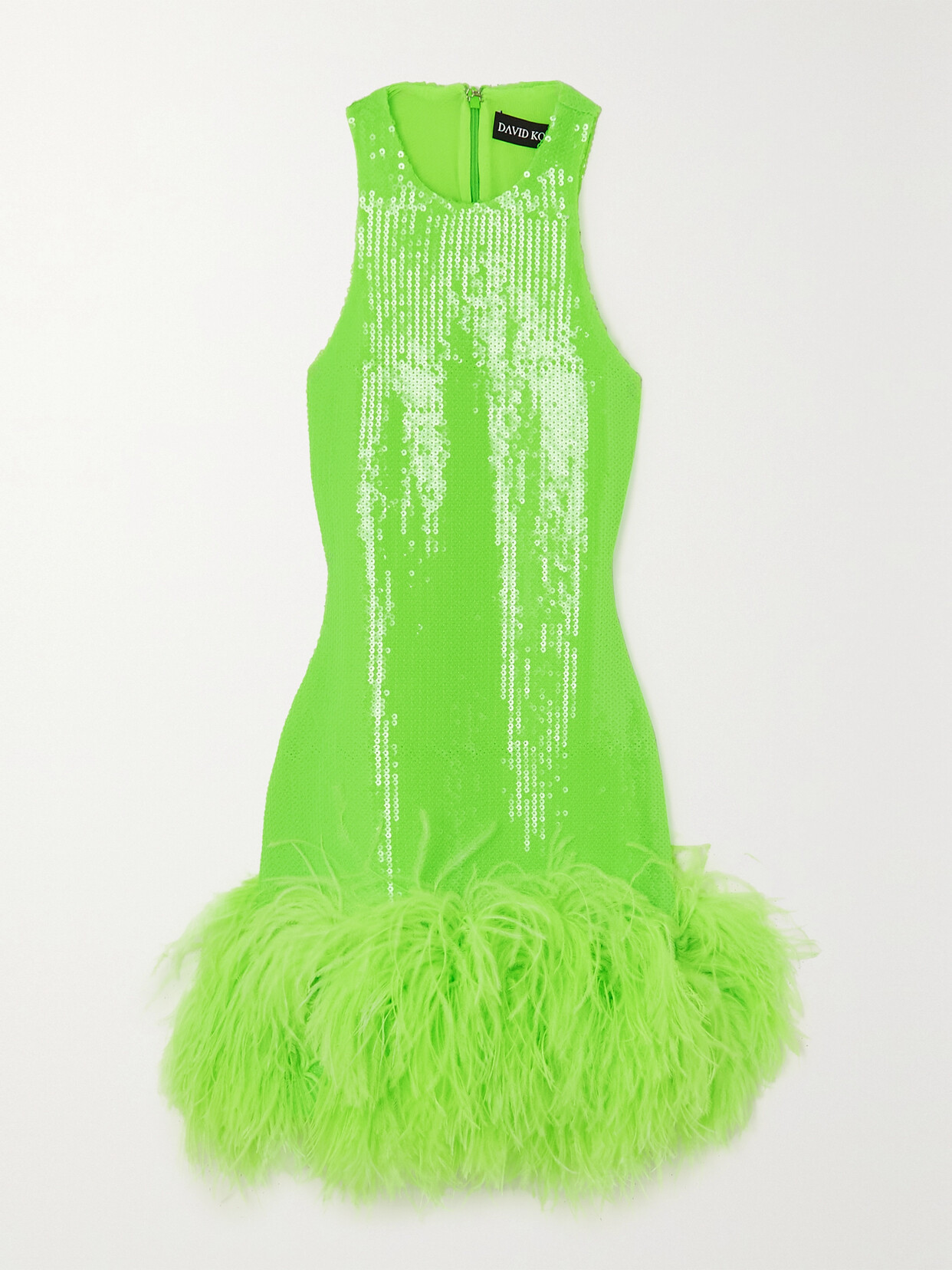 DAVID KOMA FEATHER-TRIMMED SEQUINED CHIFFON MINI DRESS