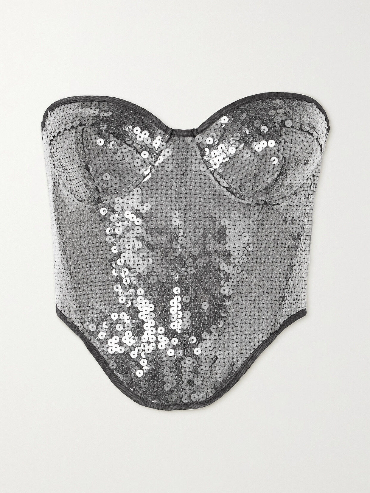 David Koma - Strapless Satin-trimmed Sequined Tulle Bustier Top - Gray