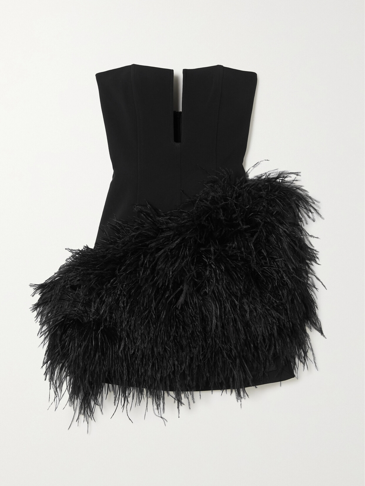 David Koma - Strapless Feather-trimmed Crepe Mini Dress - Black